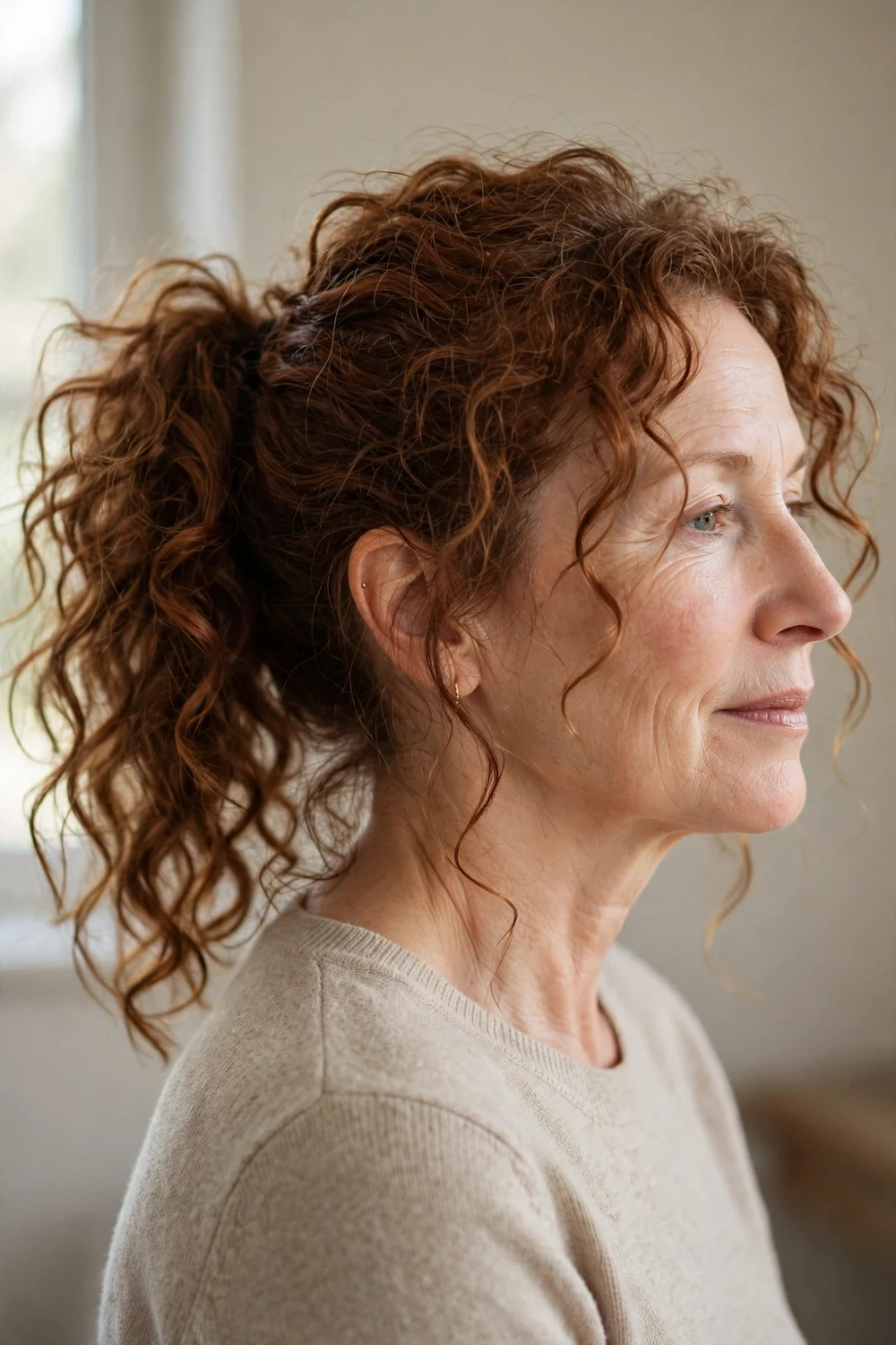 Messy curly ponytail