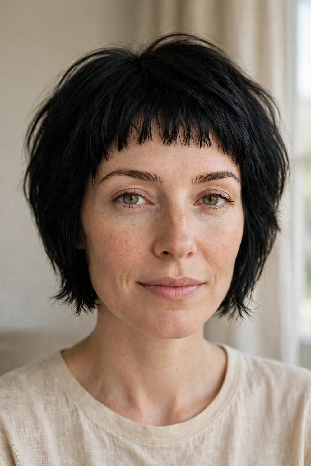 Edgy stacked bob with ultra-short micro bangs