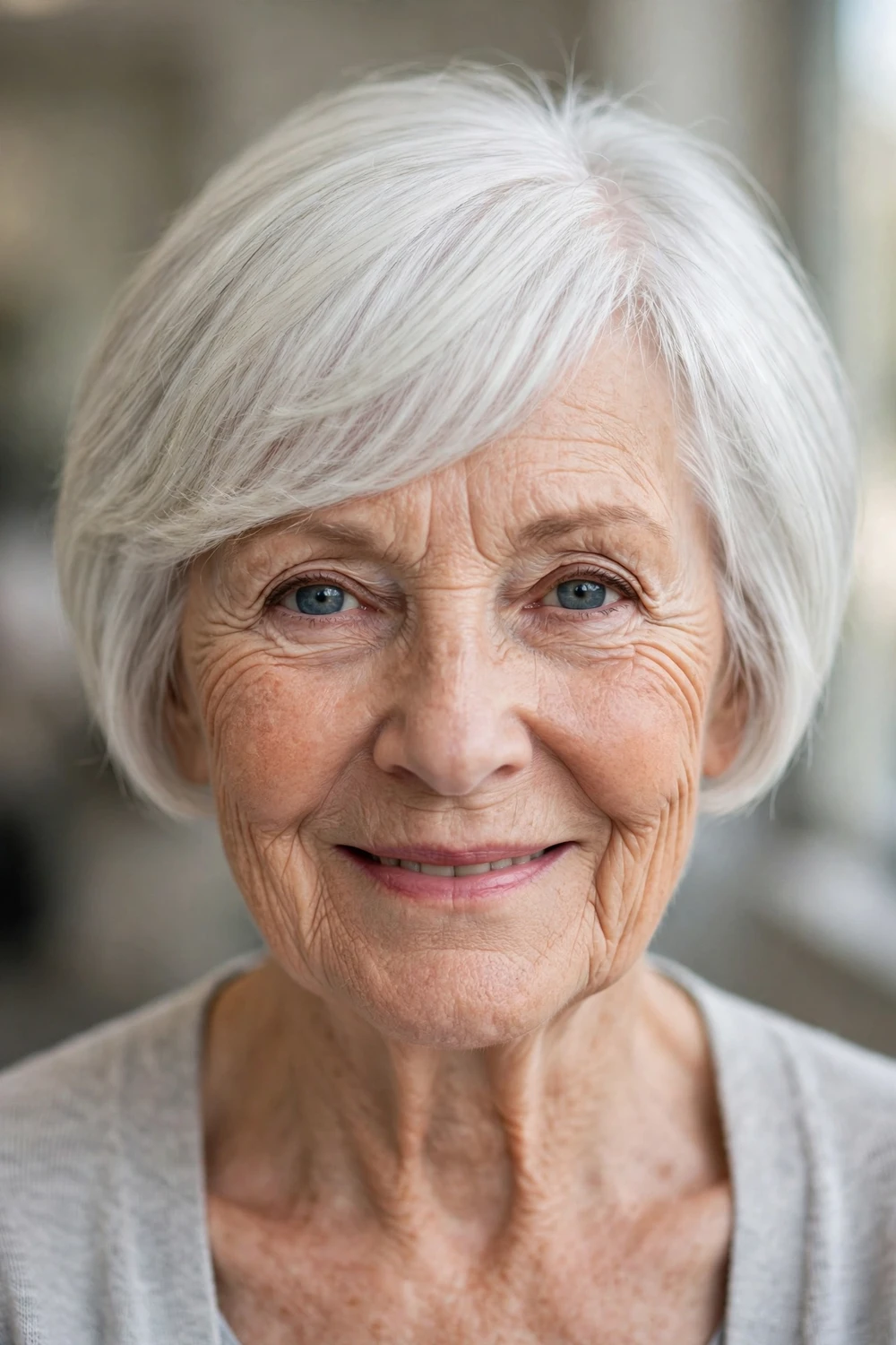 Mature woman with micro-bob and side fringe