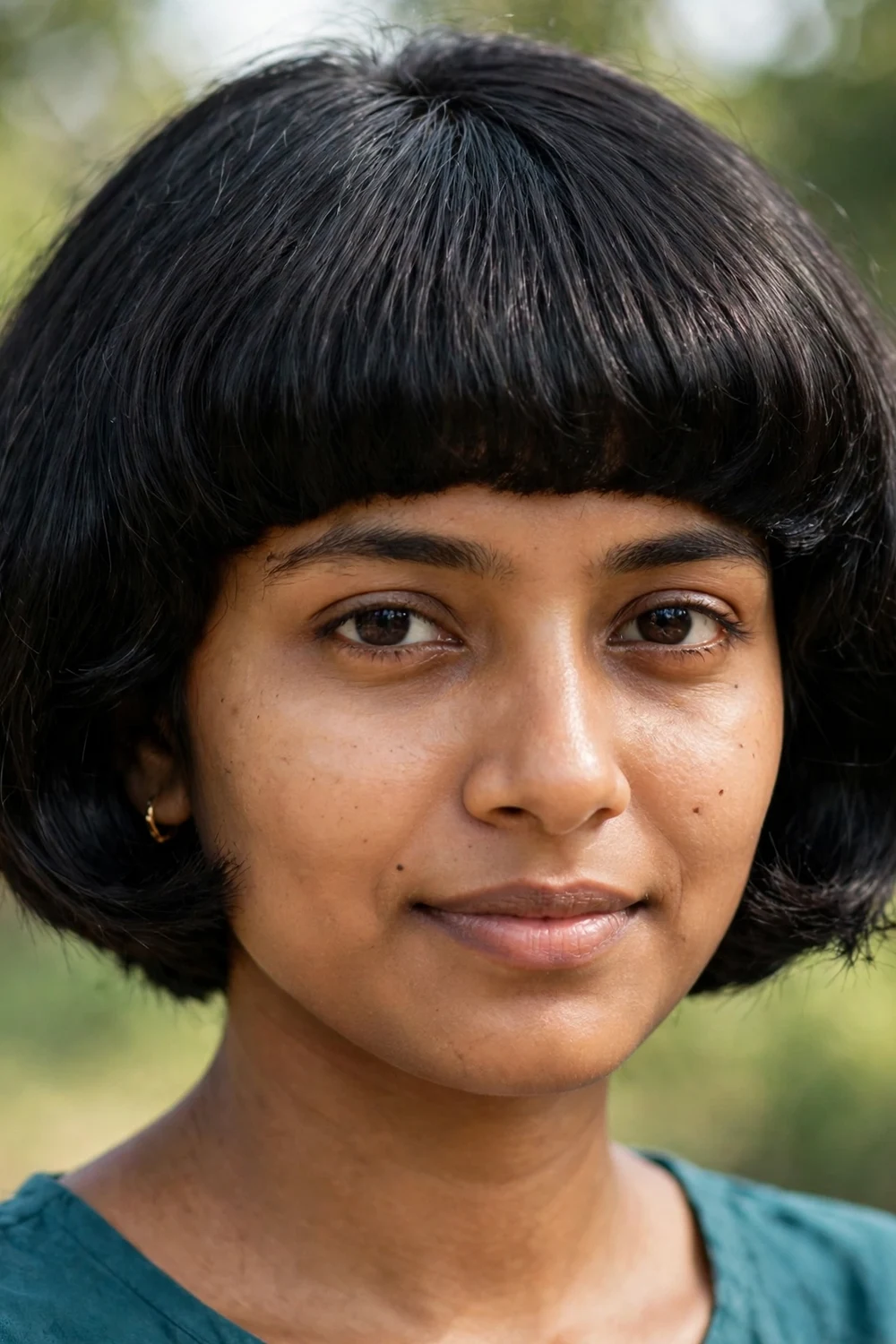 Woman with a micro bowl cut bob with rounded even shape