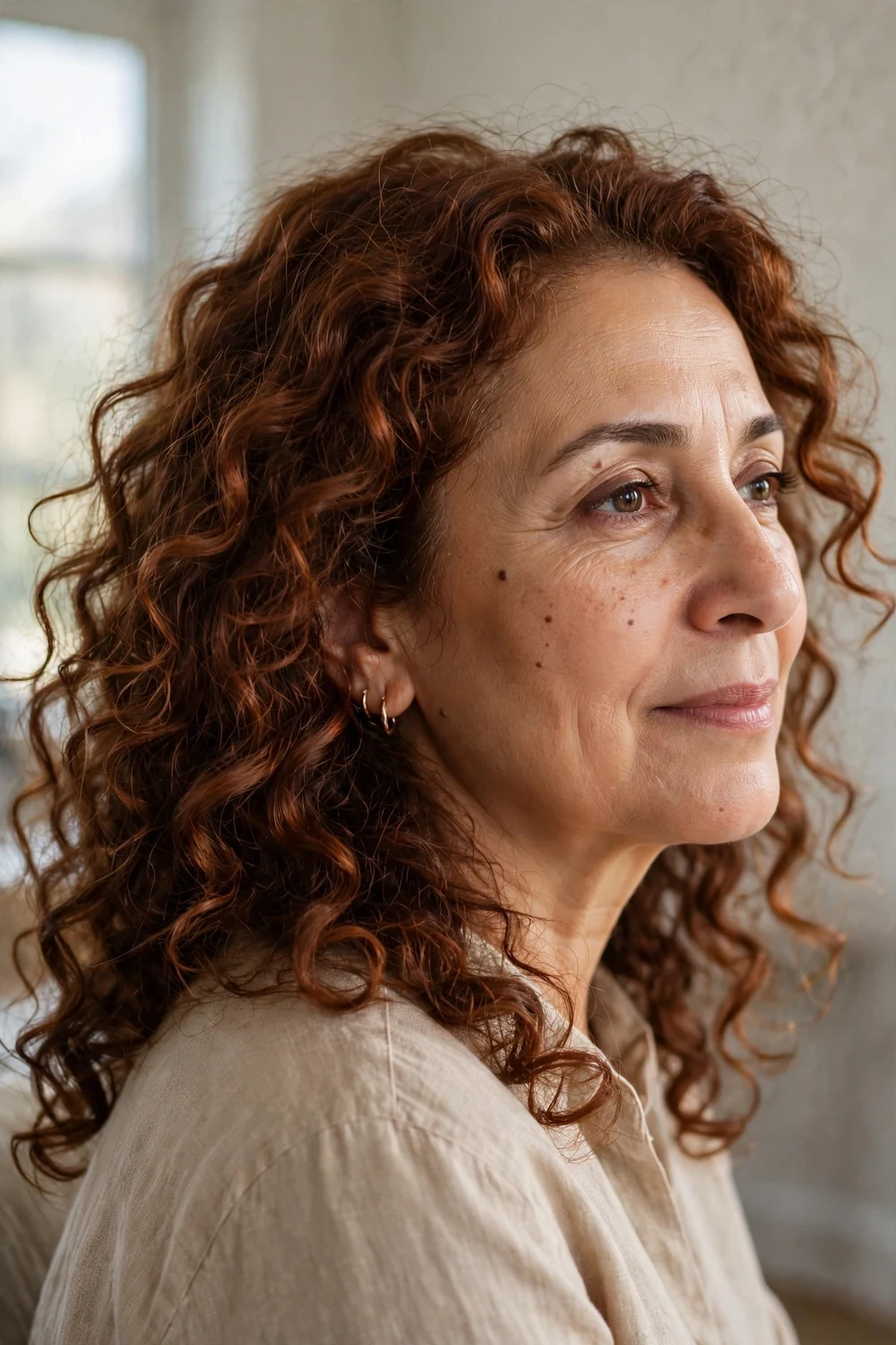 Mid-length auburn curls