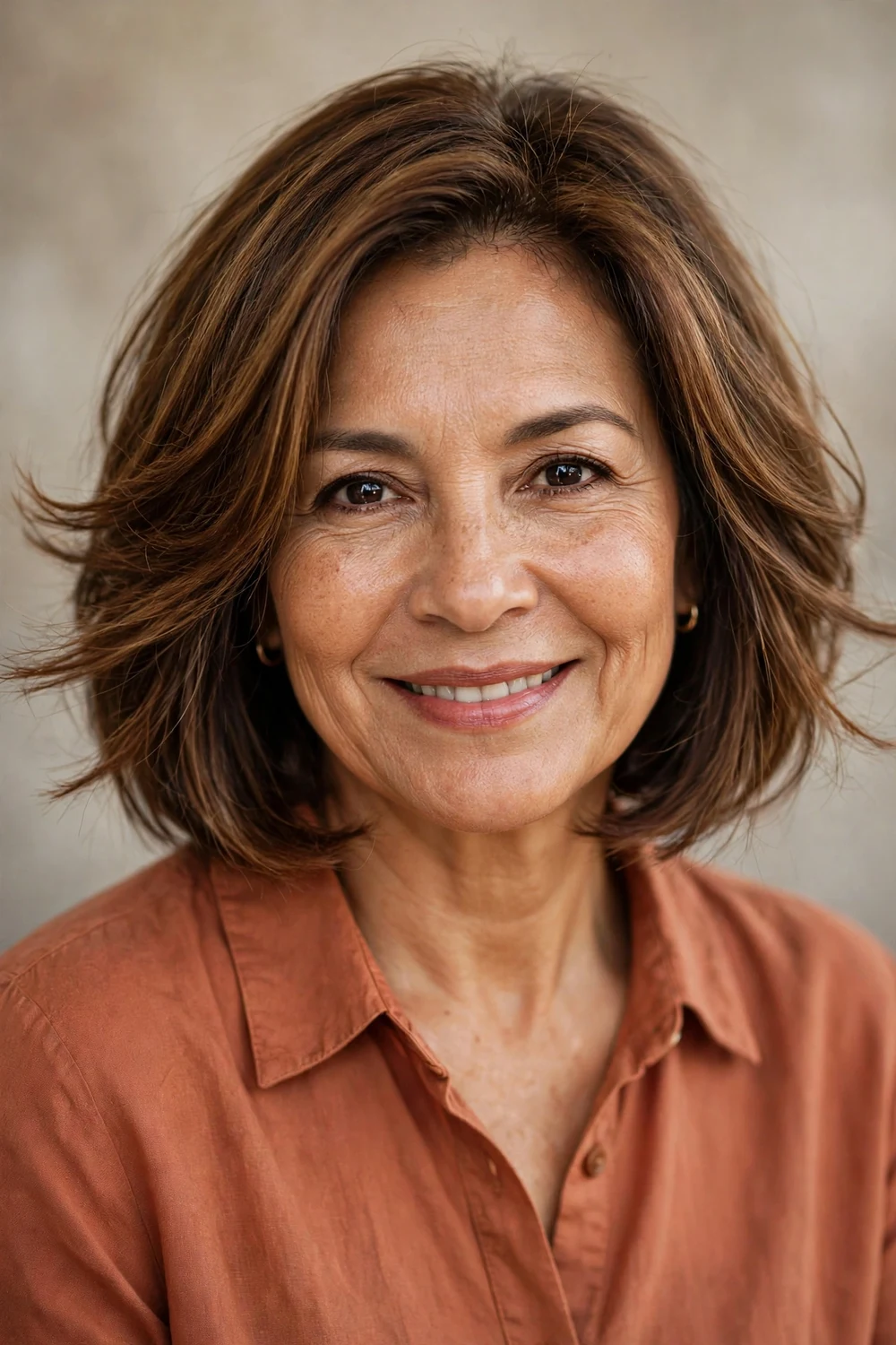 Mid-length layered bob sitting past the chin