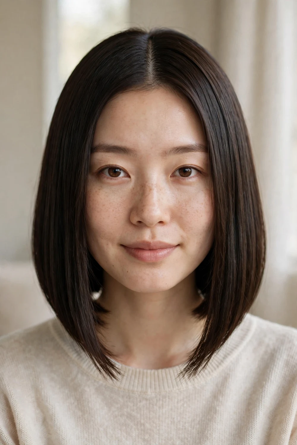 Middle-part A-line bob with symmetrical styling