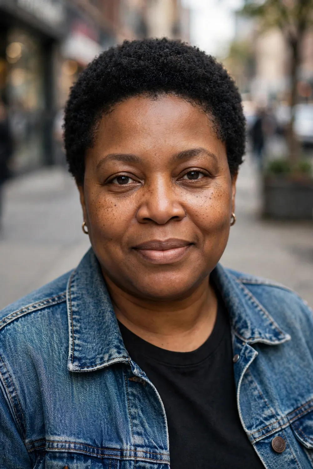 Black woman with a neat mini afro close to the head