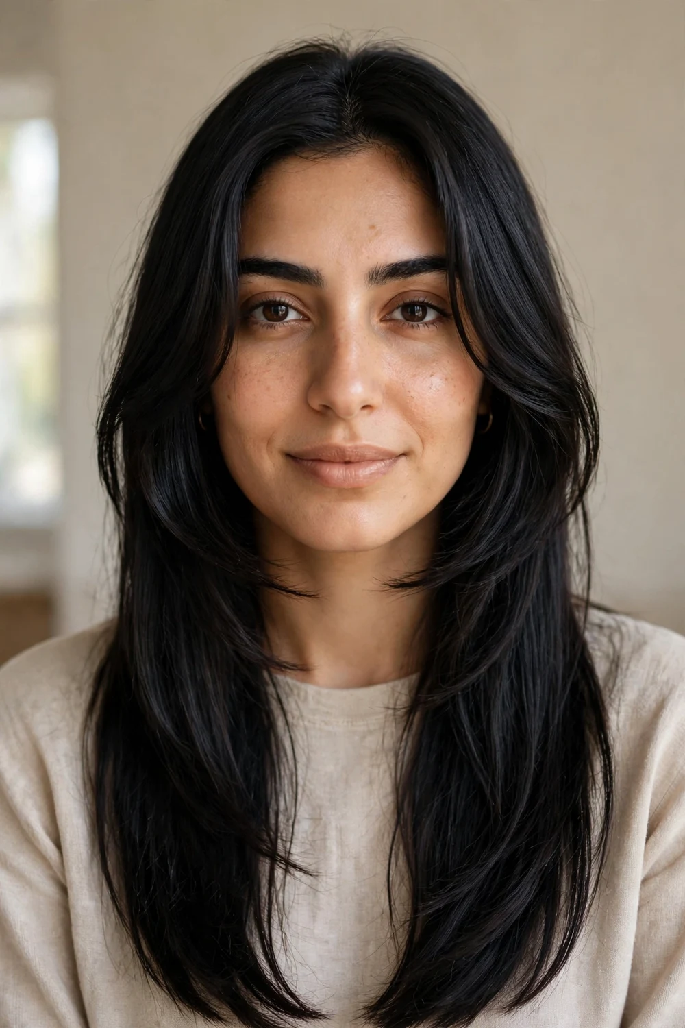Minimalist butterfly cut with subtle face-framing and mostly one-length hair