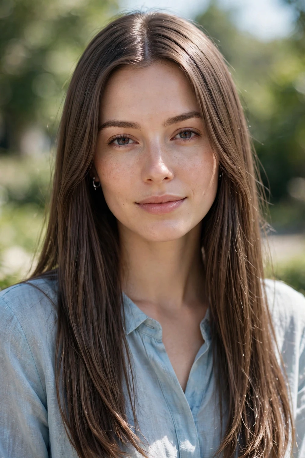Woman with iced mocha brown hair, cooler muted chocolate brunette