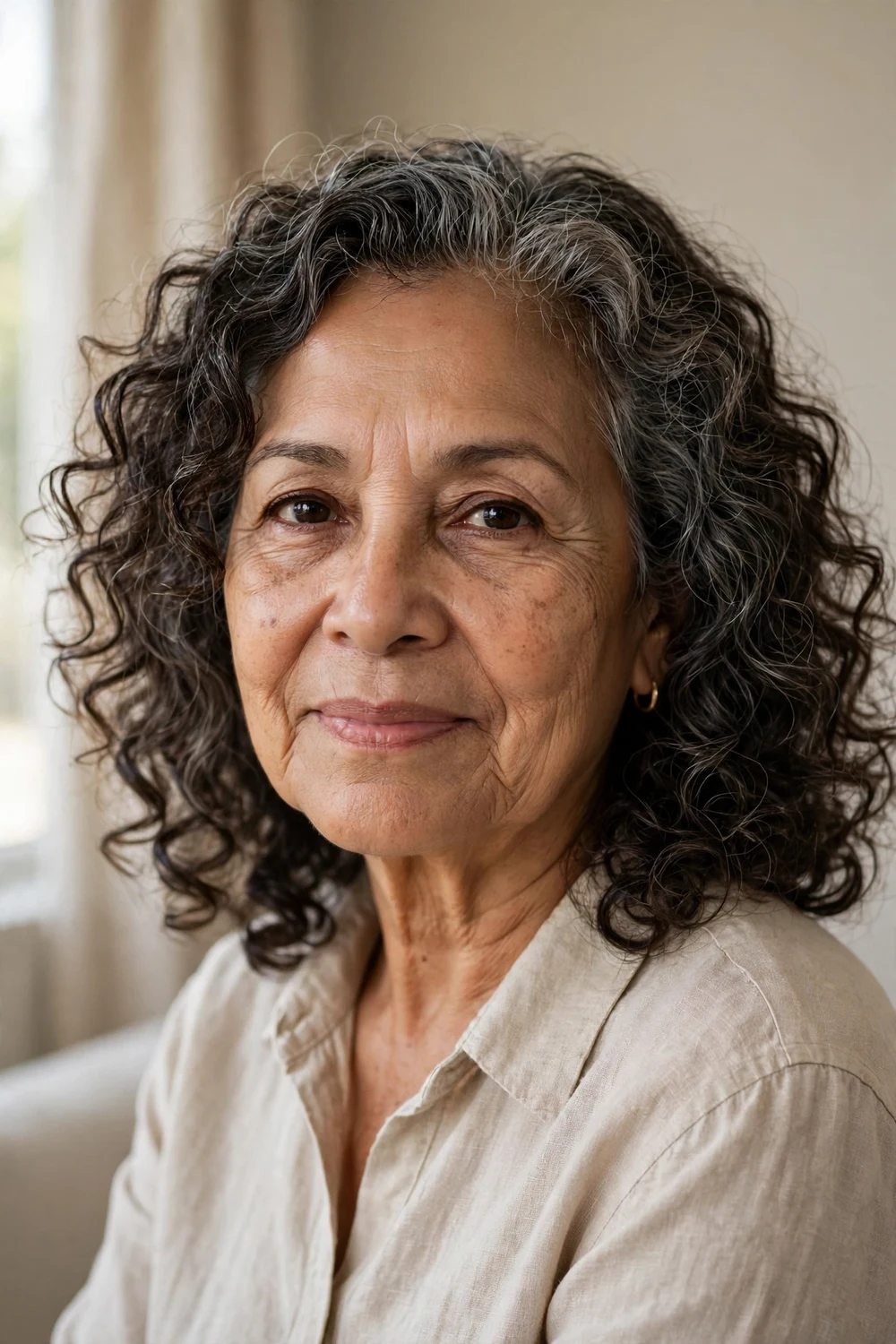 Woman over 60 with modern perm with soft natural-looking curls