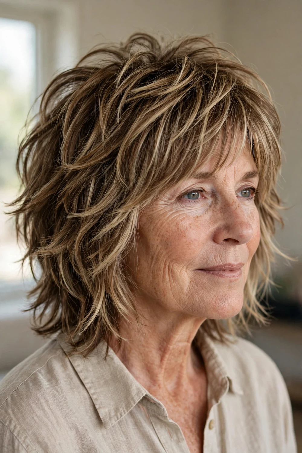 Woman over 50 with modern shaggy layered hair
