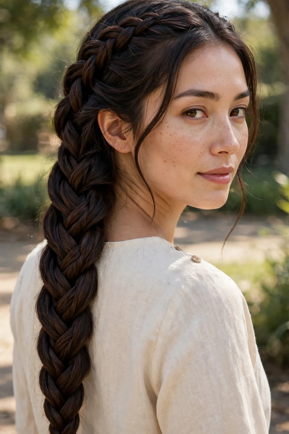 Woman with a five-strand braid showing complex weave