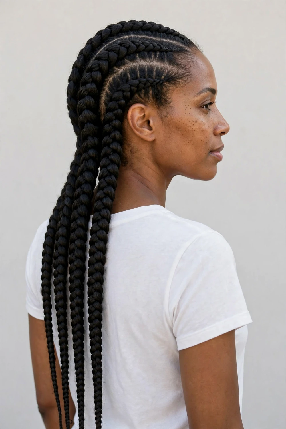Thick goddess natural cornrows on a Black woman