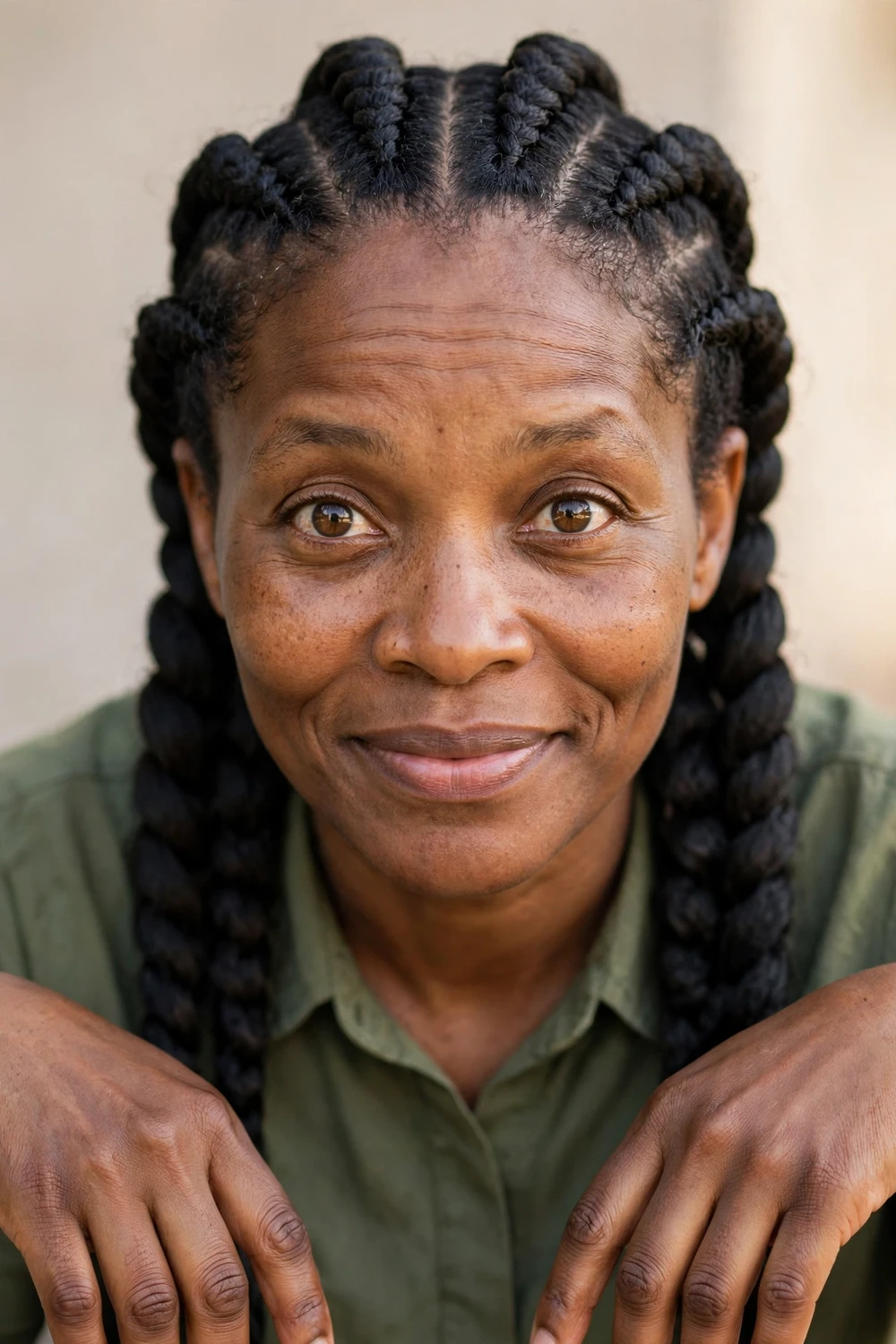 Jumbo chunky natural cornrows on a Black woman