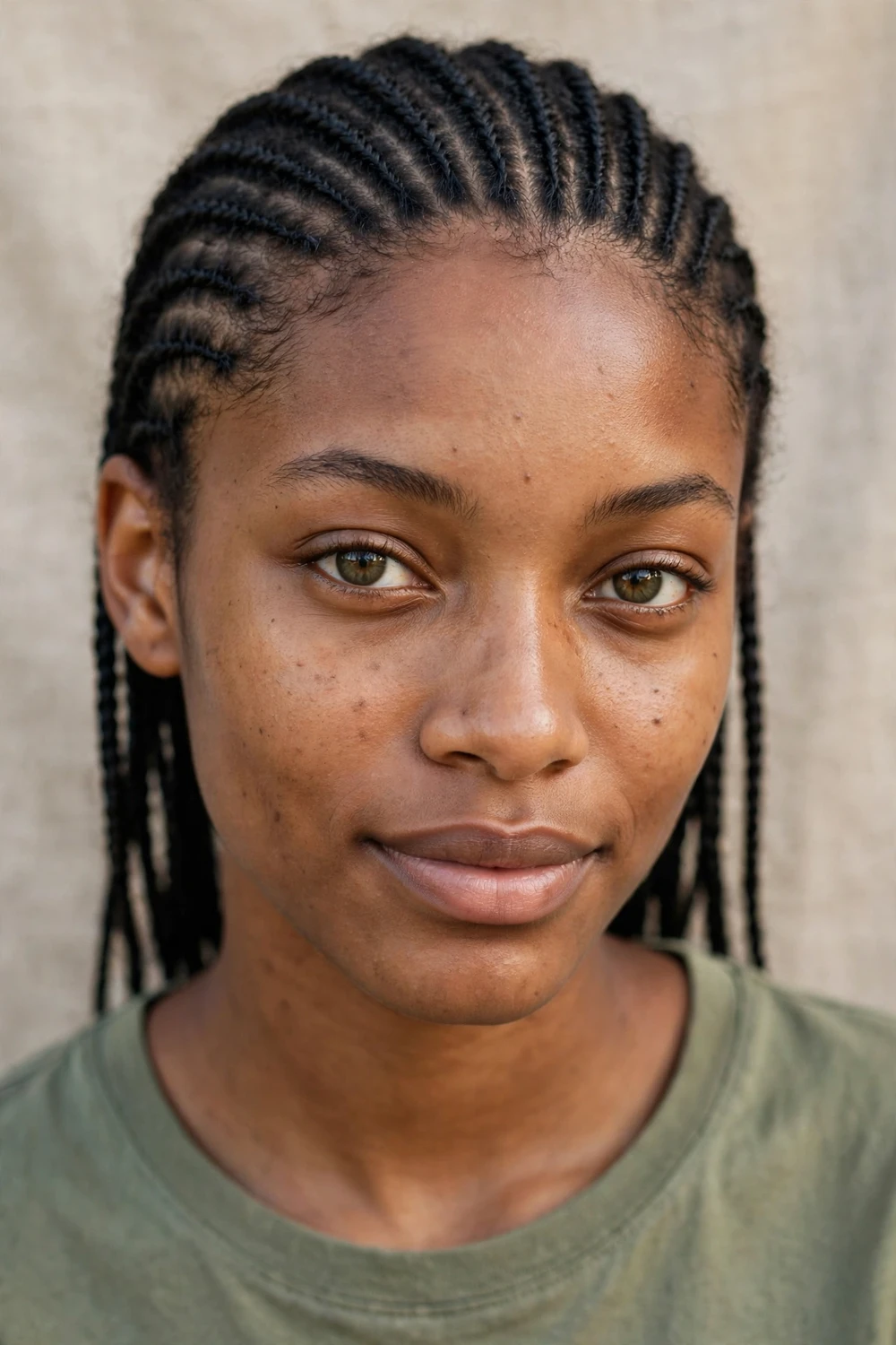 Small micro natural cornrows on a Black woman