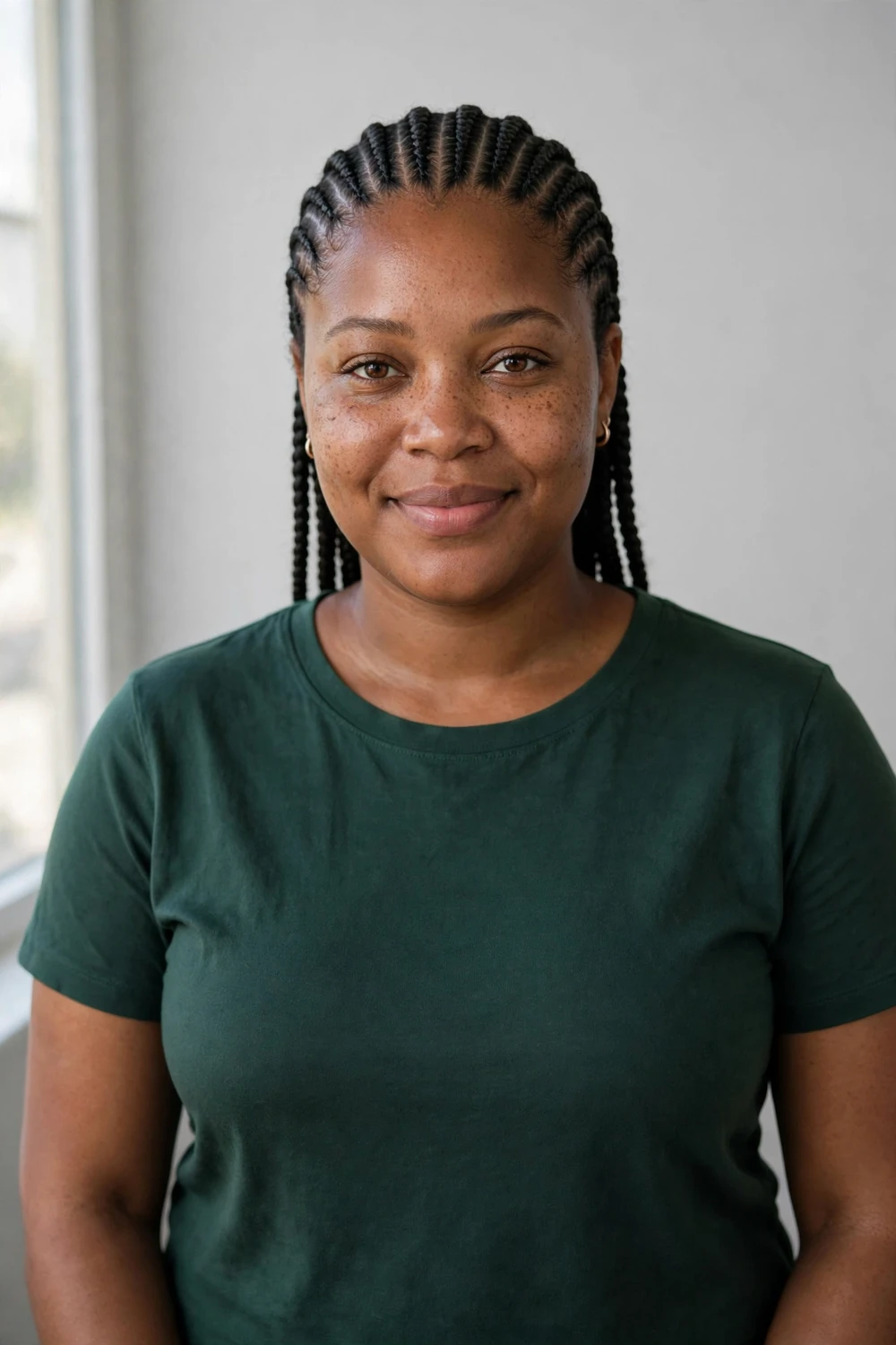 Natural straight-back cornrows braided on a Black woman