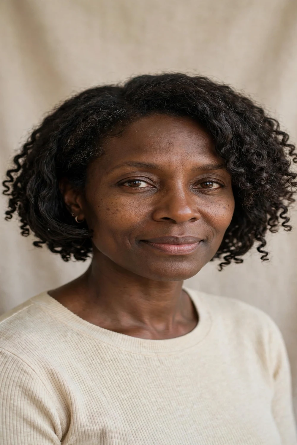 Woman with a french bob showing natural air-dried texture