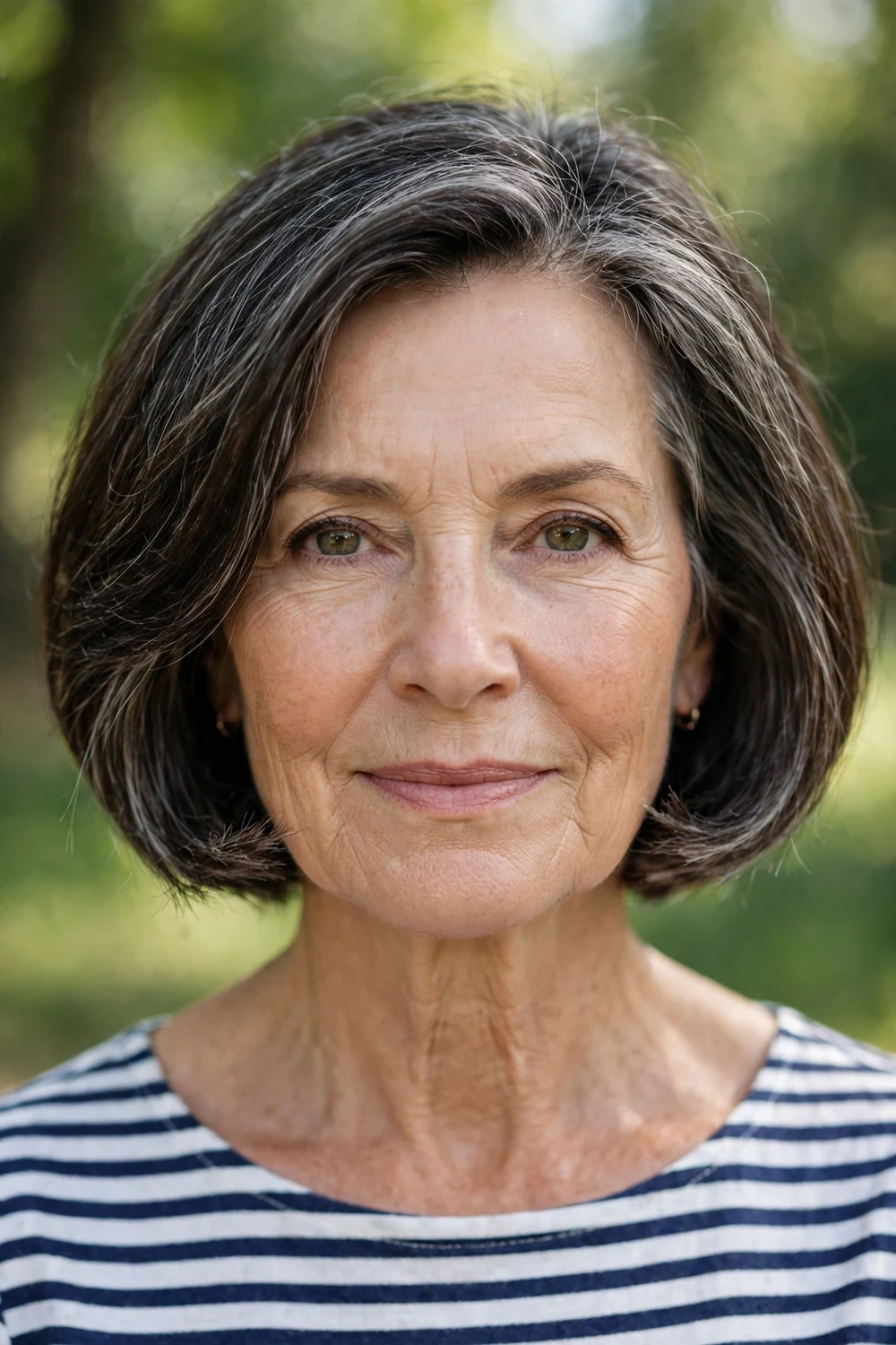 Woman over 60 with a French bob with a chic jaw-length cut
