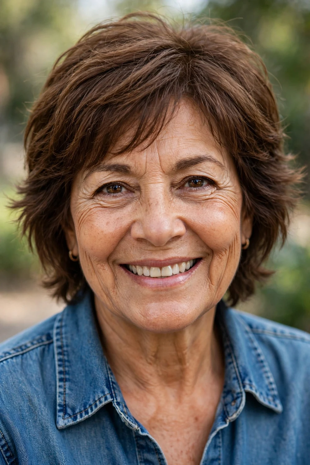 Woman over 60 with a short layered shag with piecey texture for fine hair