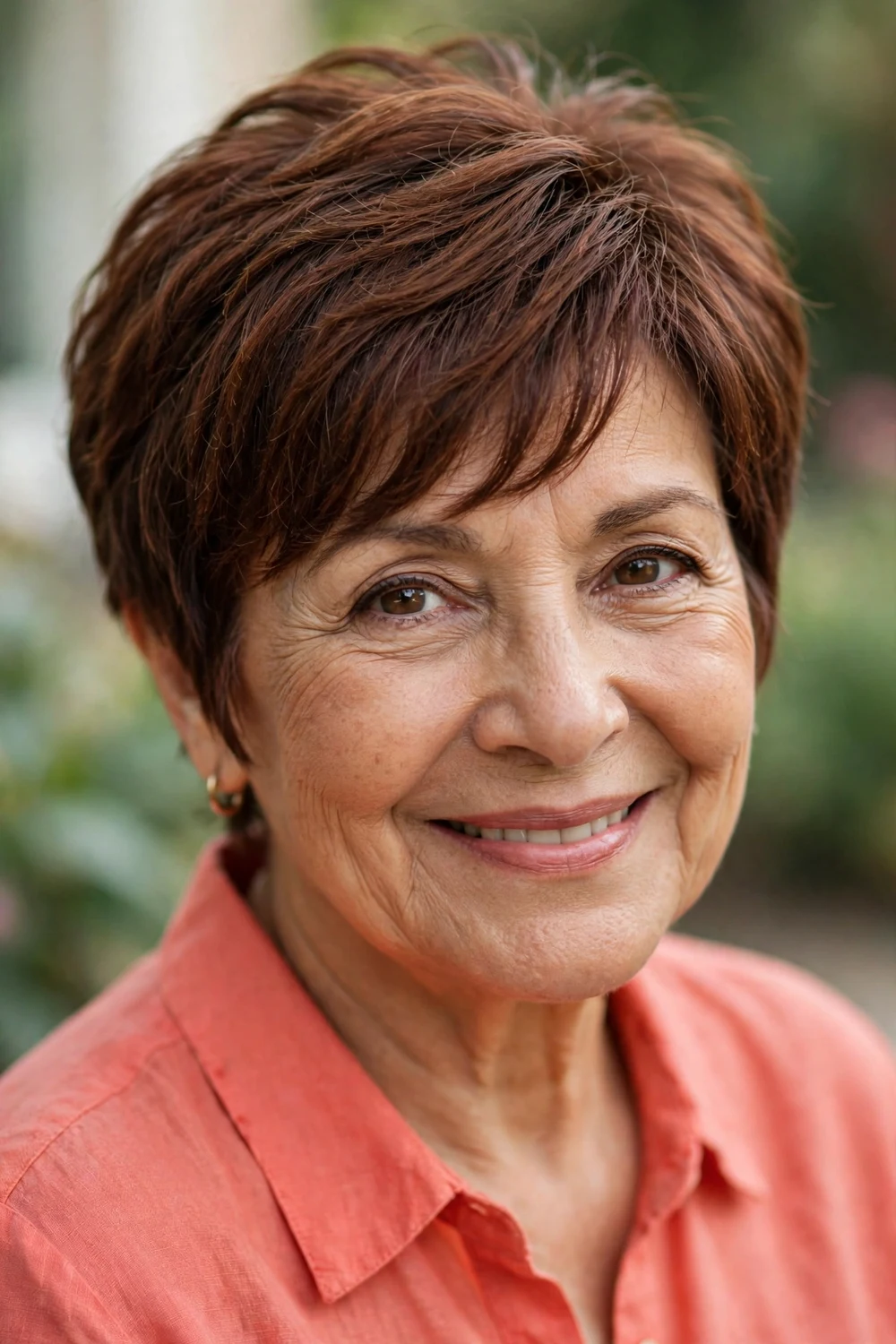 Woman over 60 with a pixie with textured side bangs