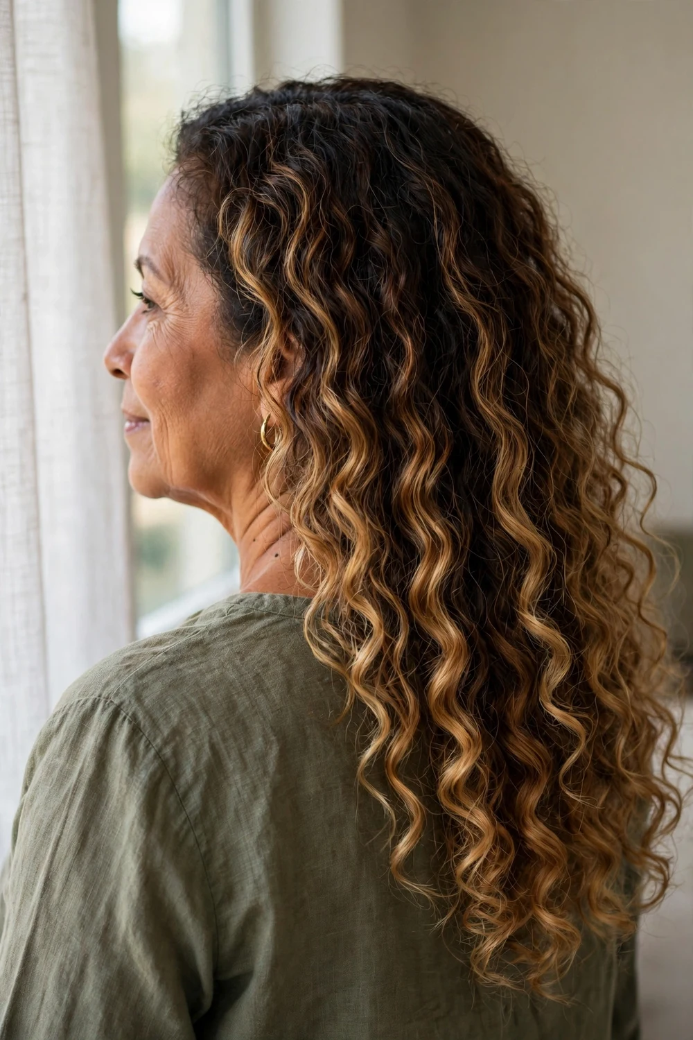 Ombre curls with caramel ends
