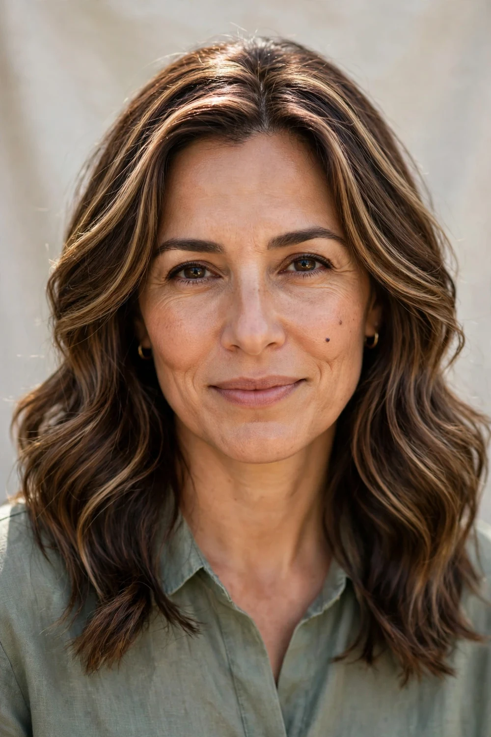 Woman with partial balayage blended with lowlights for depth