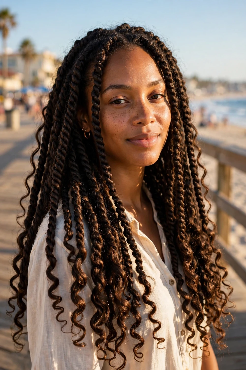 Woman with voluminous passion twists with curly texture