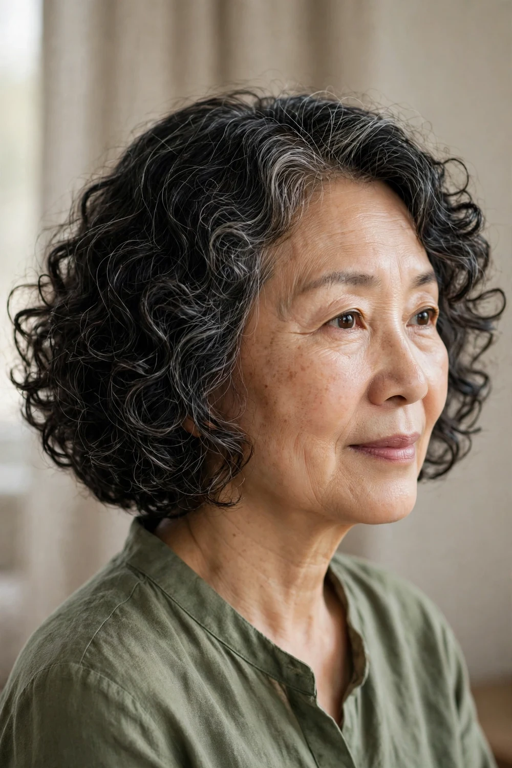 Permed chin-length curly bob