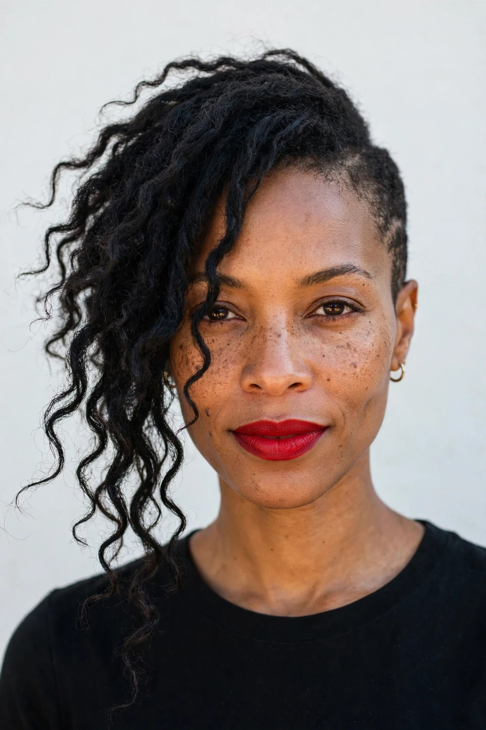 Black woman with an asymmetrical pixie with natural texture