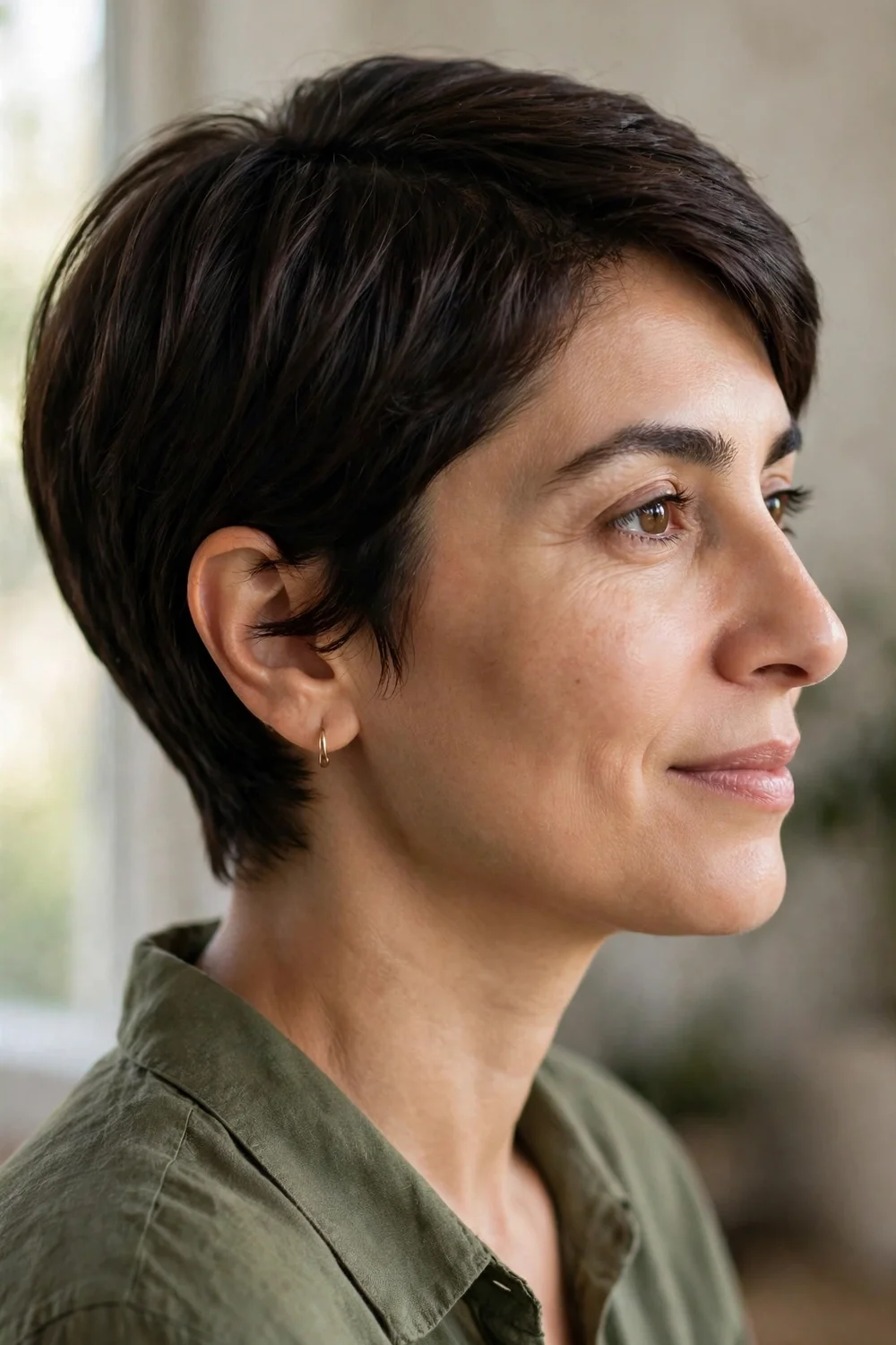 Pixie bob with one side tucked behind the ear showing smooth rounded shape