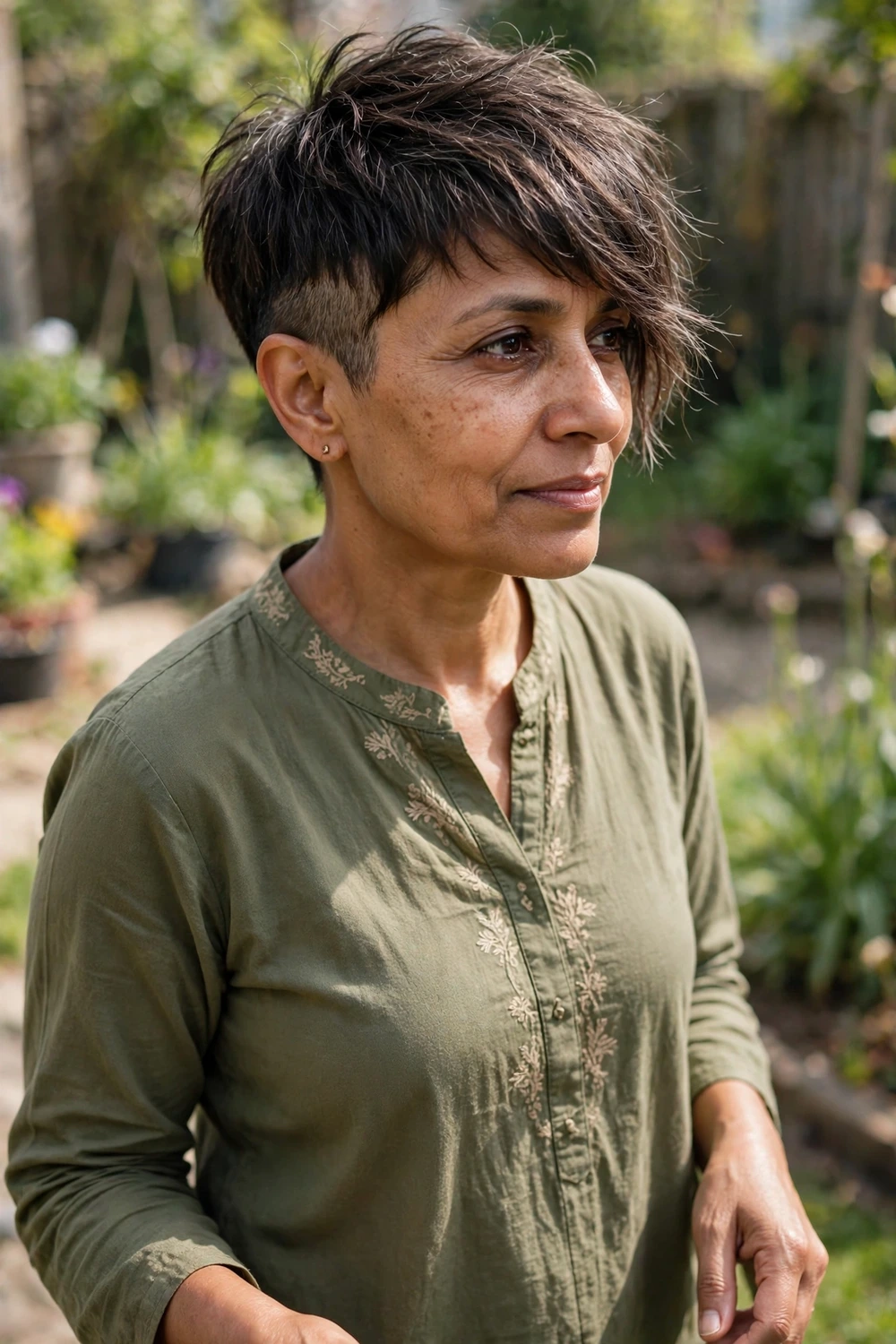 Asymmetrical pixie haircut for women over 40