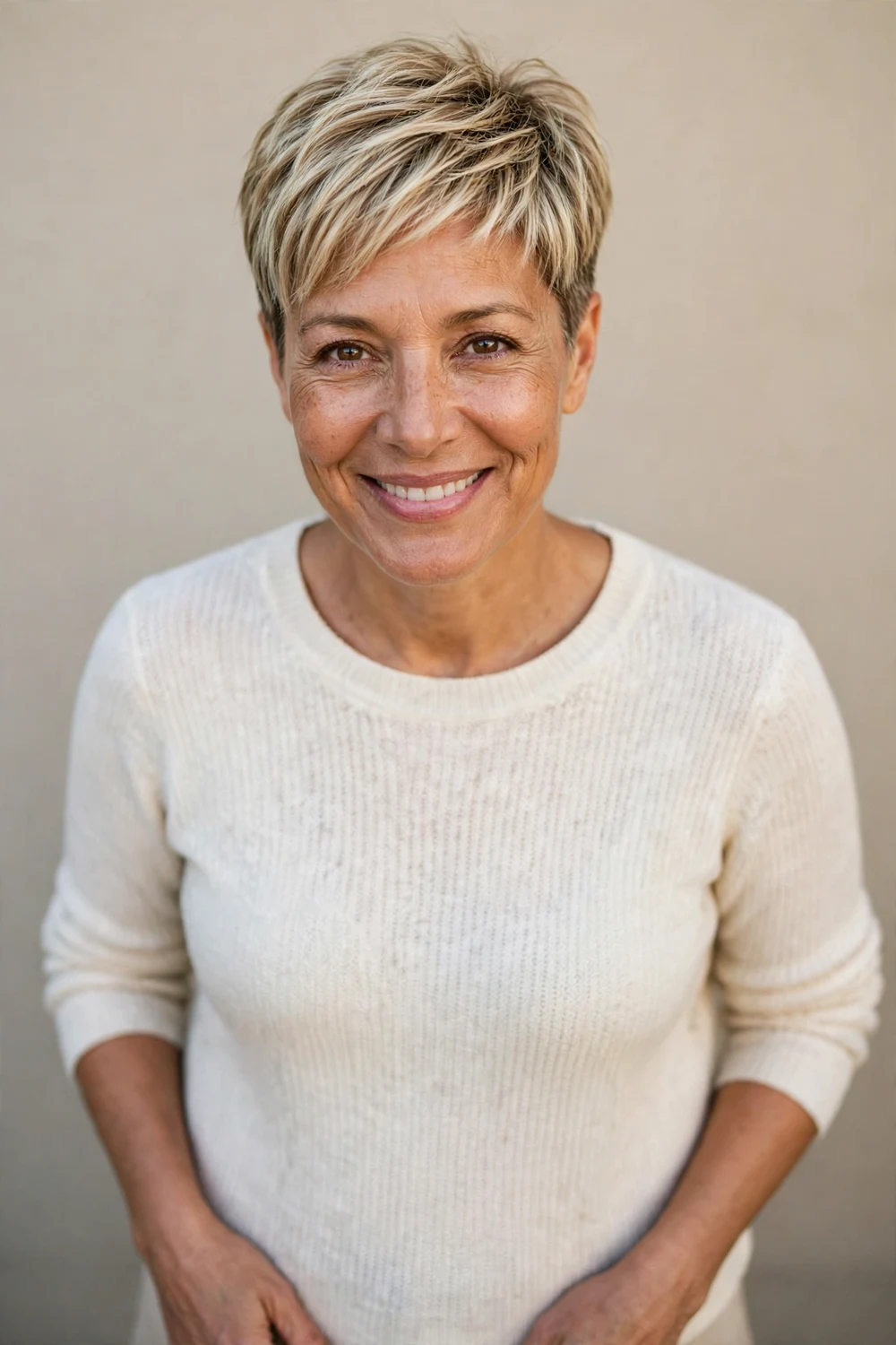 Short blonde pixie haircut for women over 40