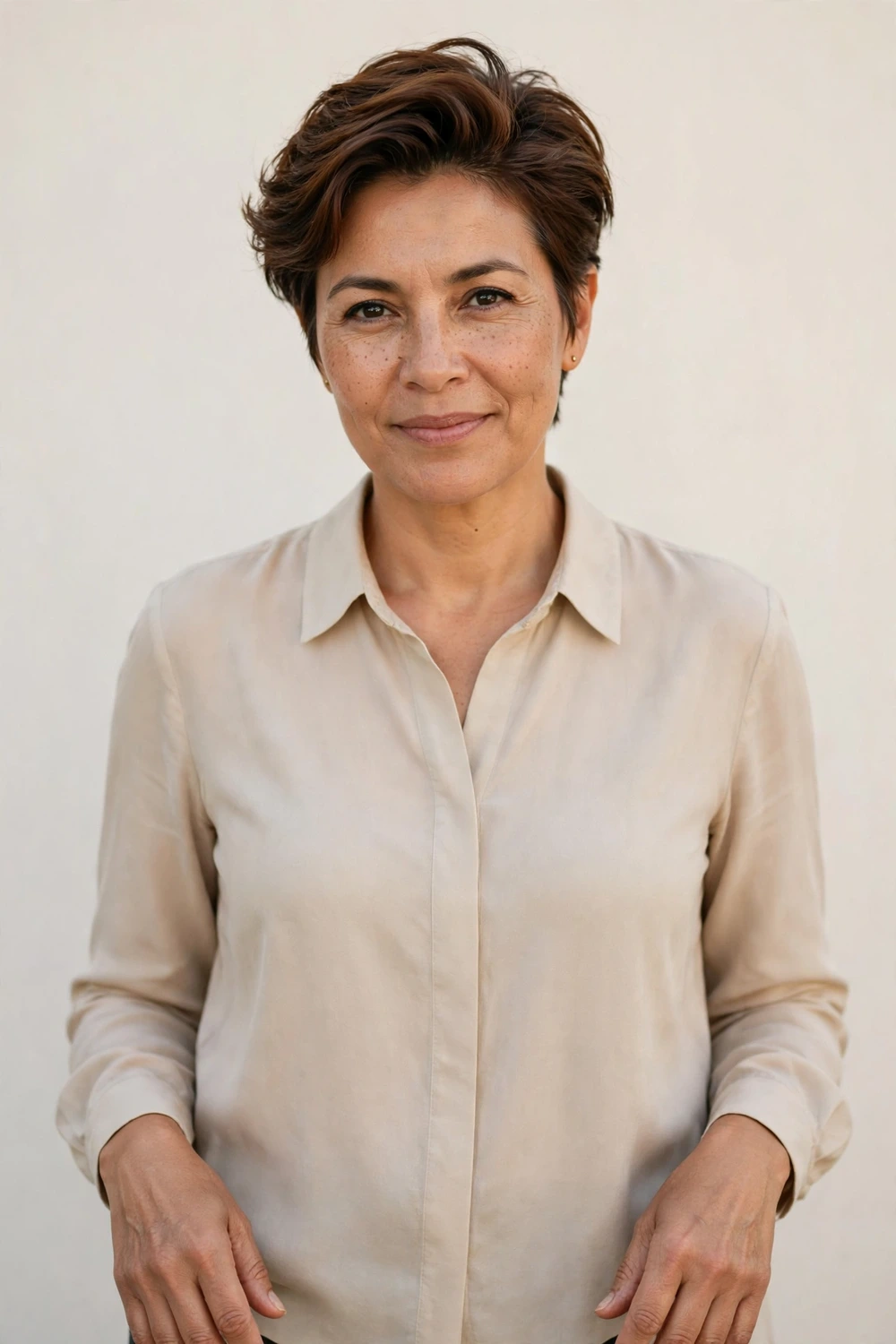 Brushed-back pixie haircut for women over 40