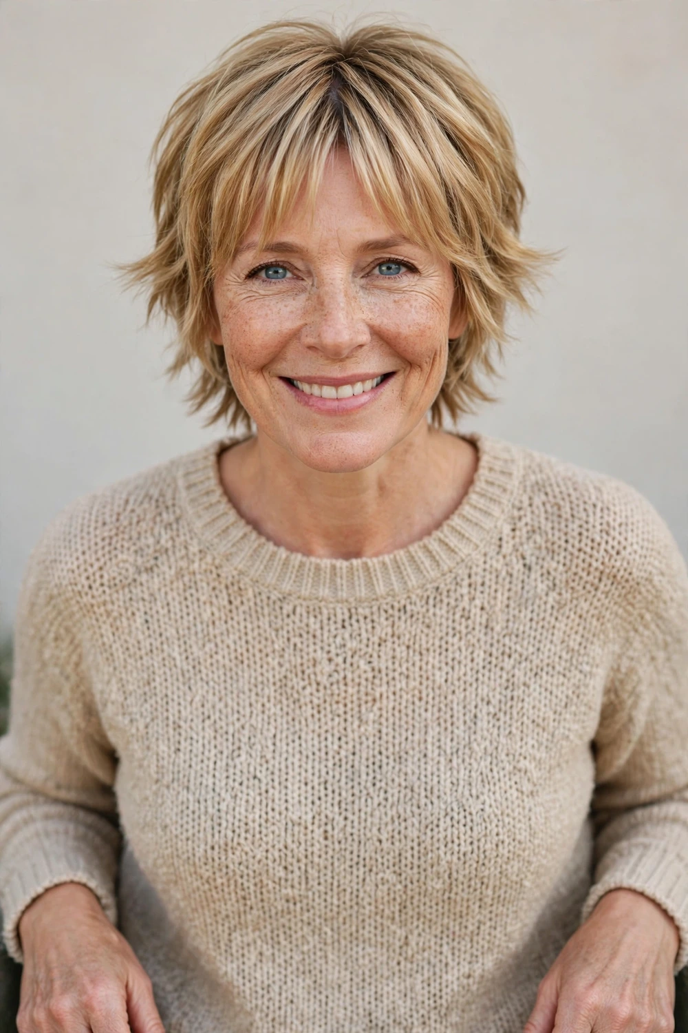 Pixie shag with curtain bangs for women over 40