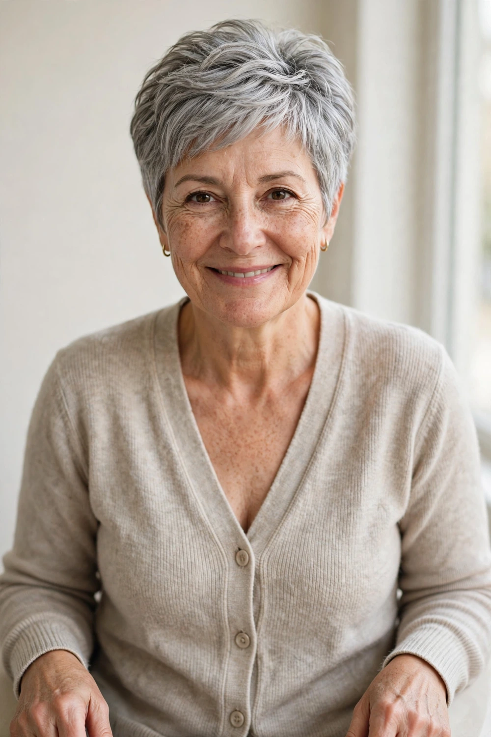 Graduated pixie haircut for women over 40
