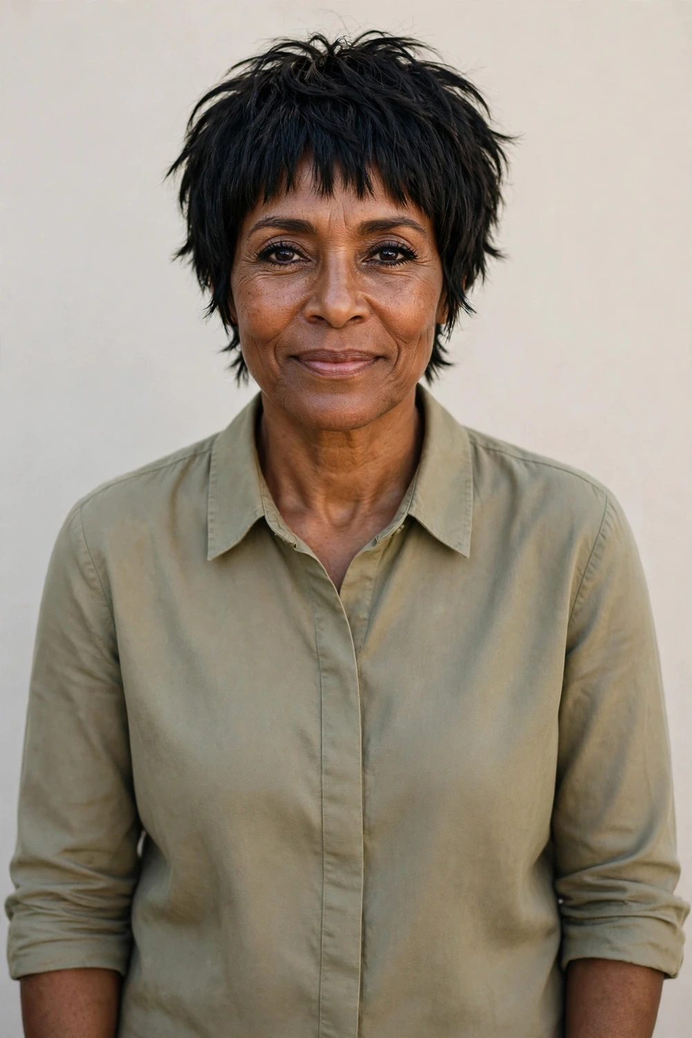 Pixie shag with micro bangs for women over 40