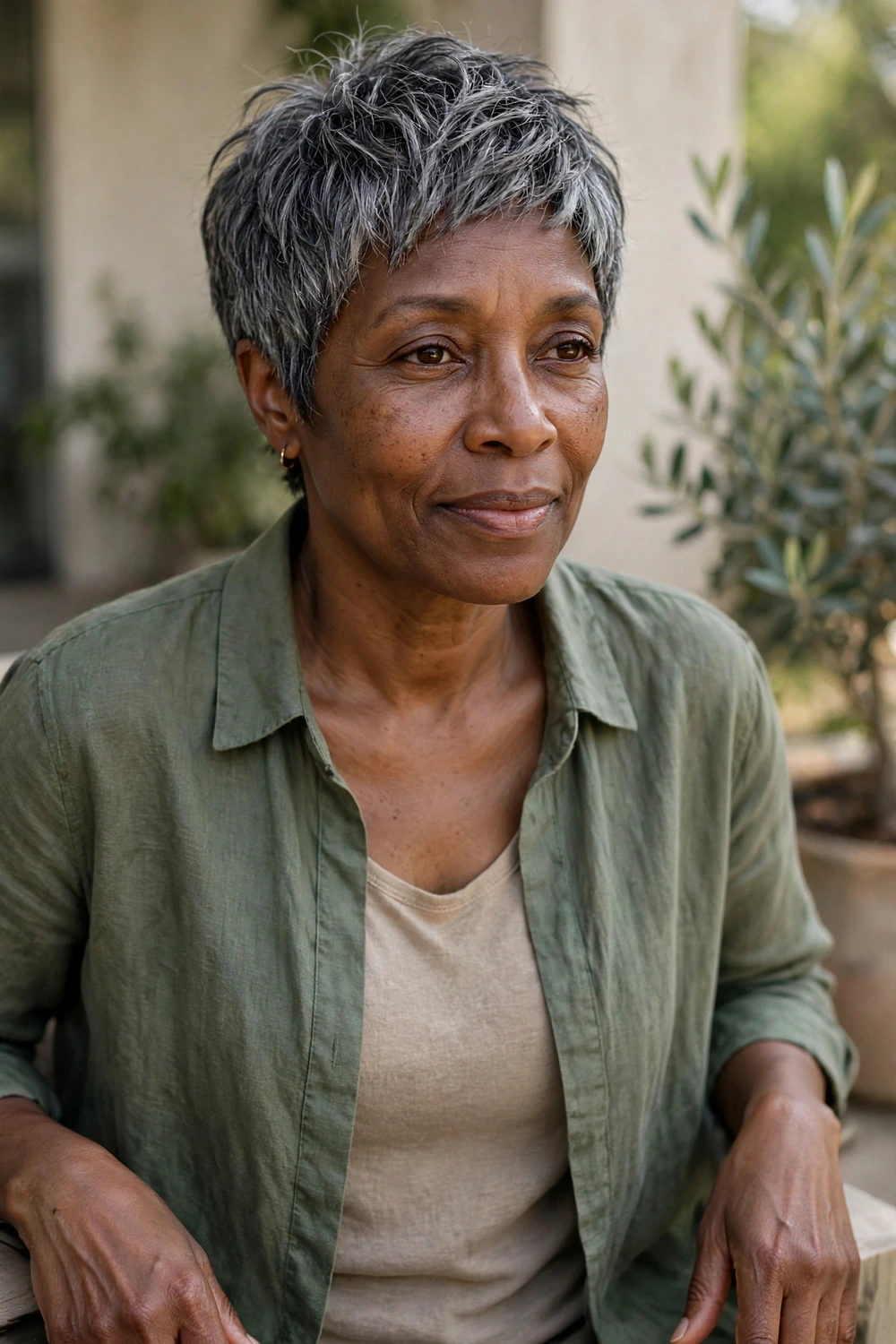 Salt-and-pepper pixie haircut for women over 40