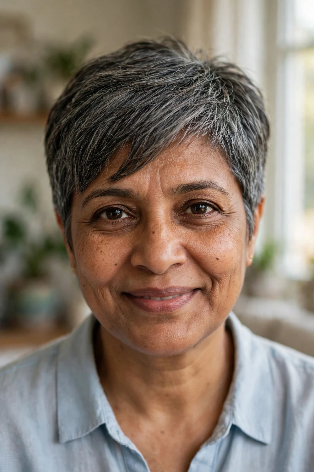 Pixie with side-swept bangs for women over 40