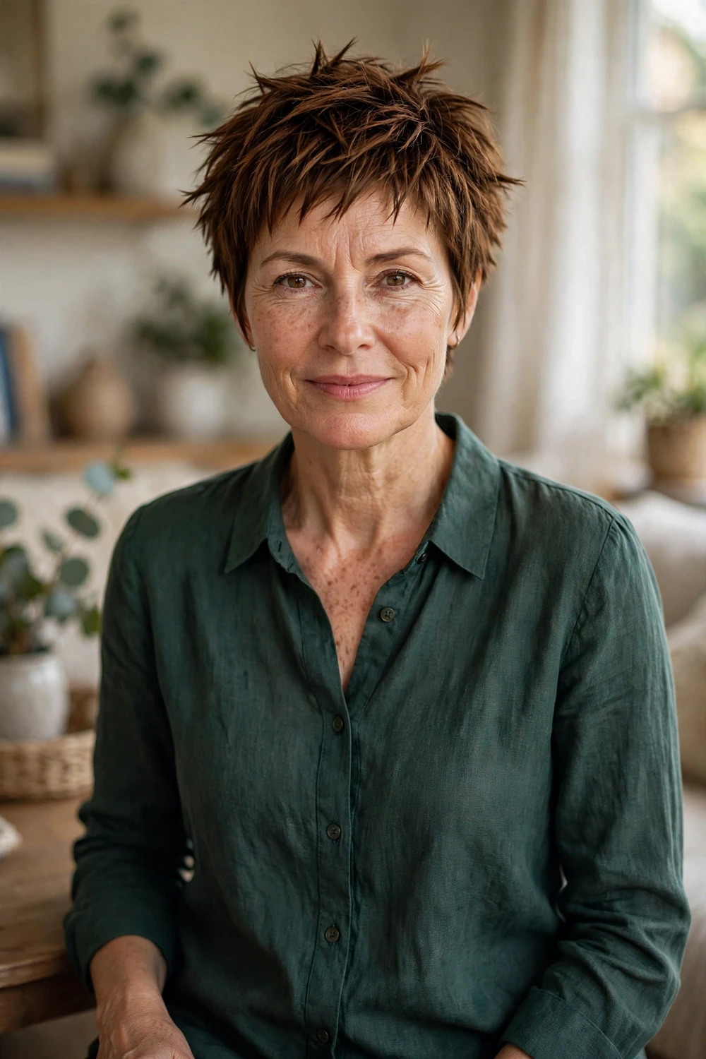 Textured choppy pixie haircut for women over 40