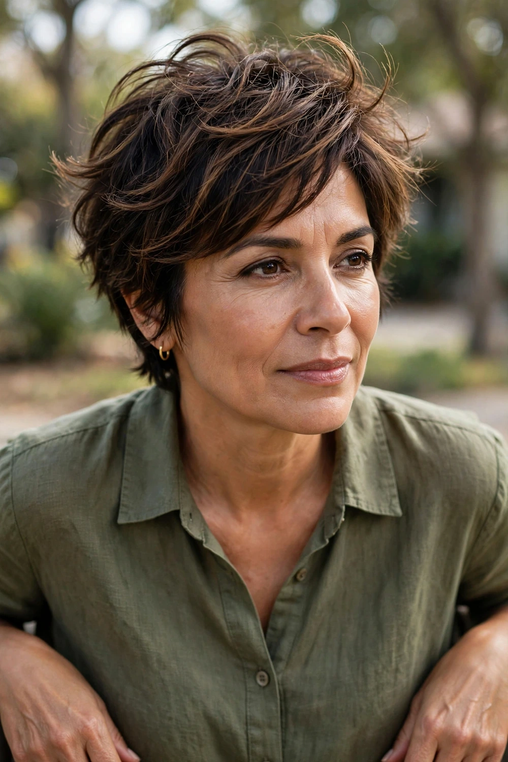 Tousled layered pixie haircut for women over 40
