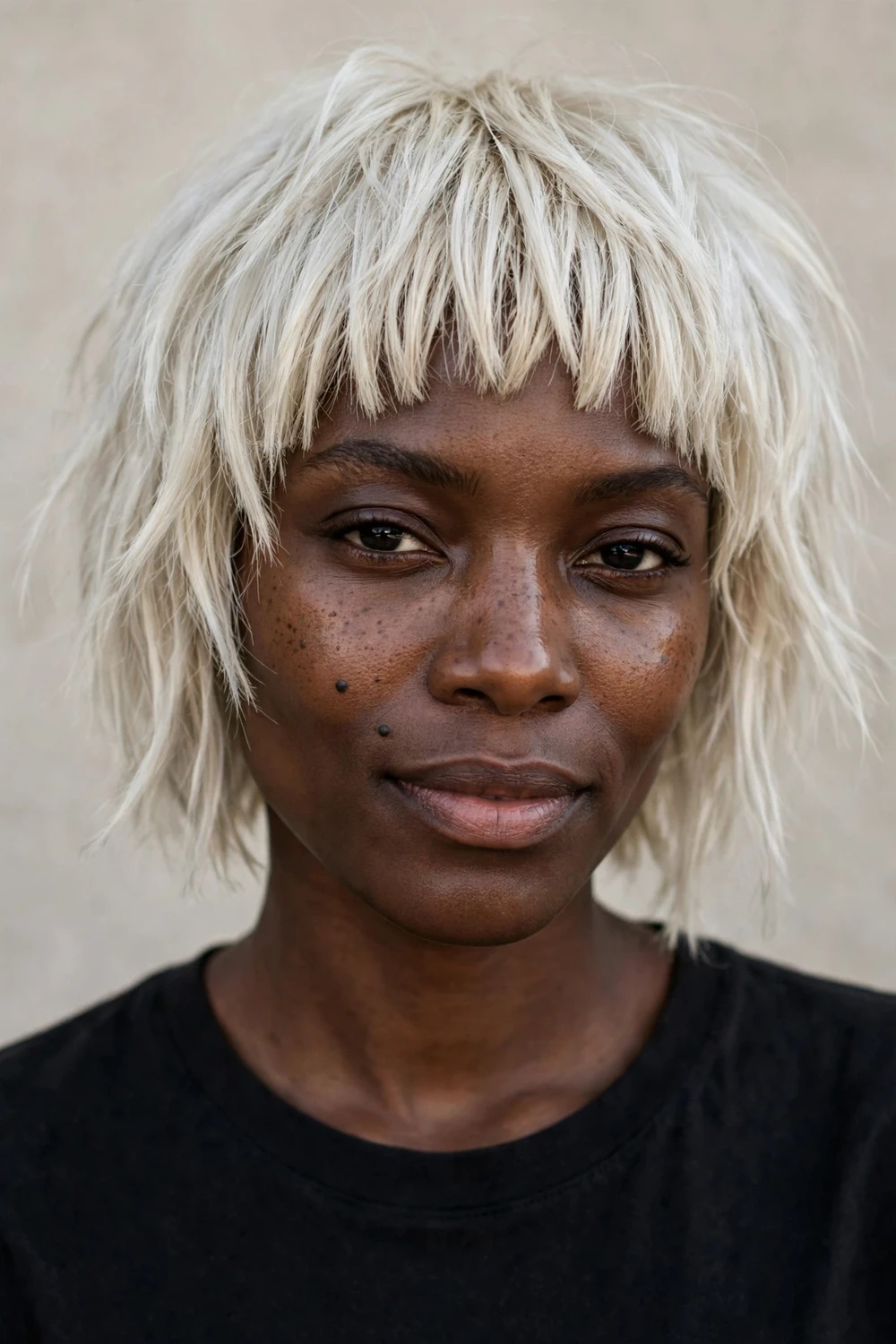 Platinum blonde choppy bob with bangs