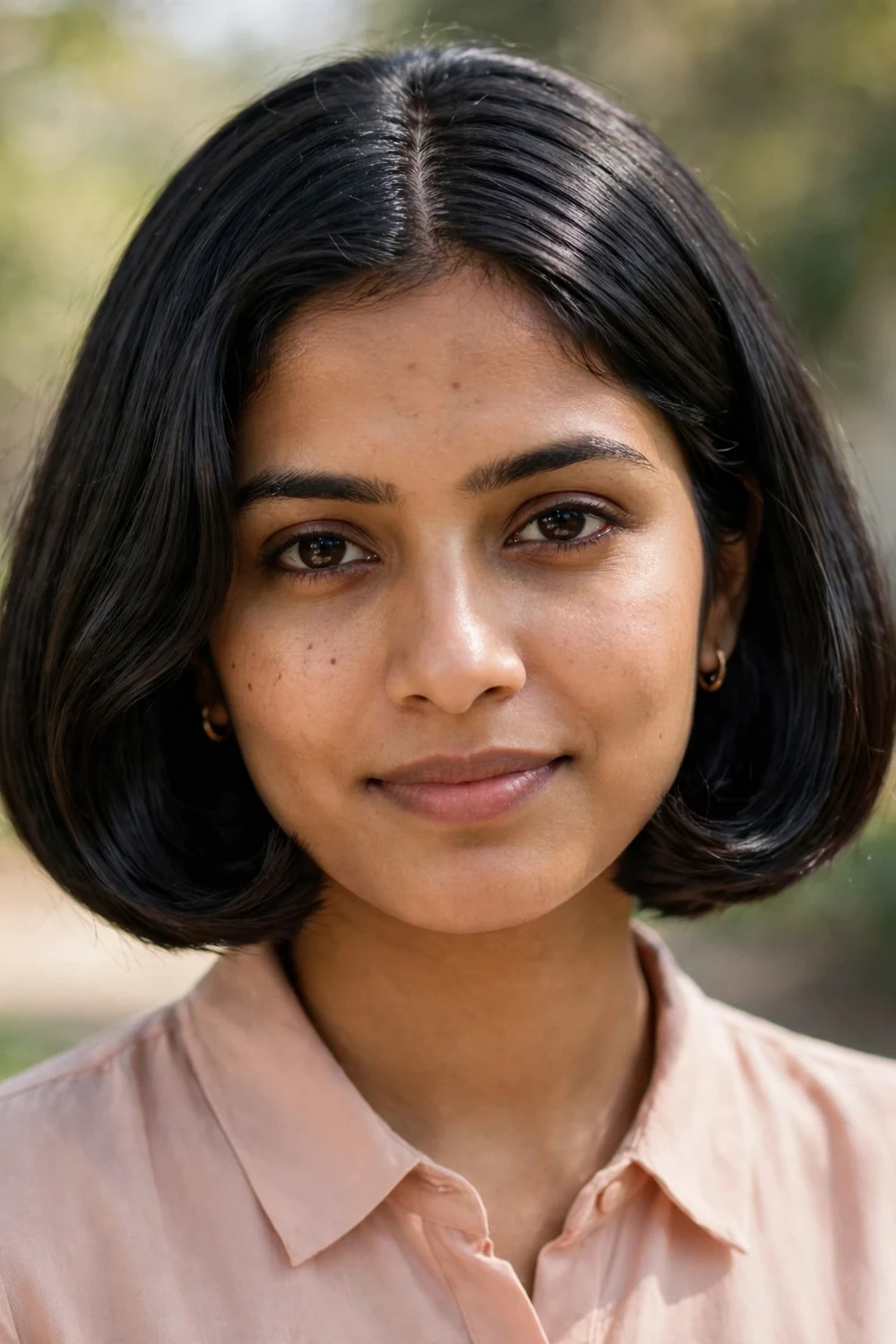 Woman with a princess bob haircut with a sleek polished finish