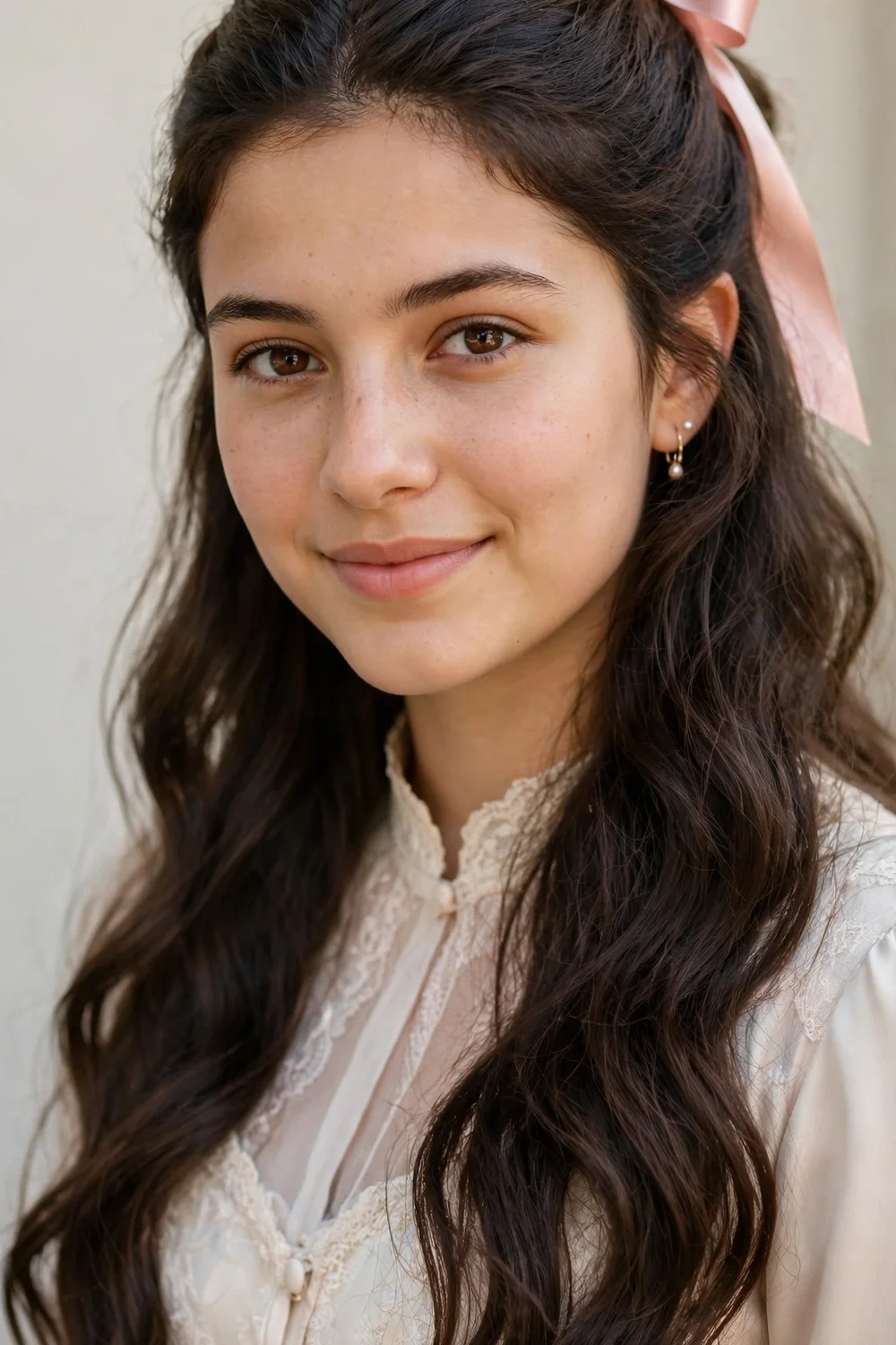 Half up prom hairstyle tied with a satin ribbon bow