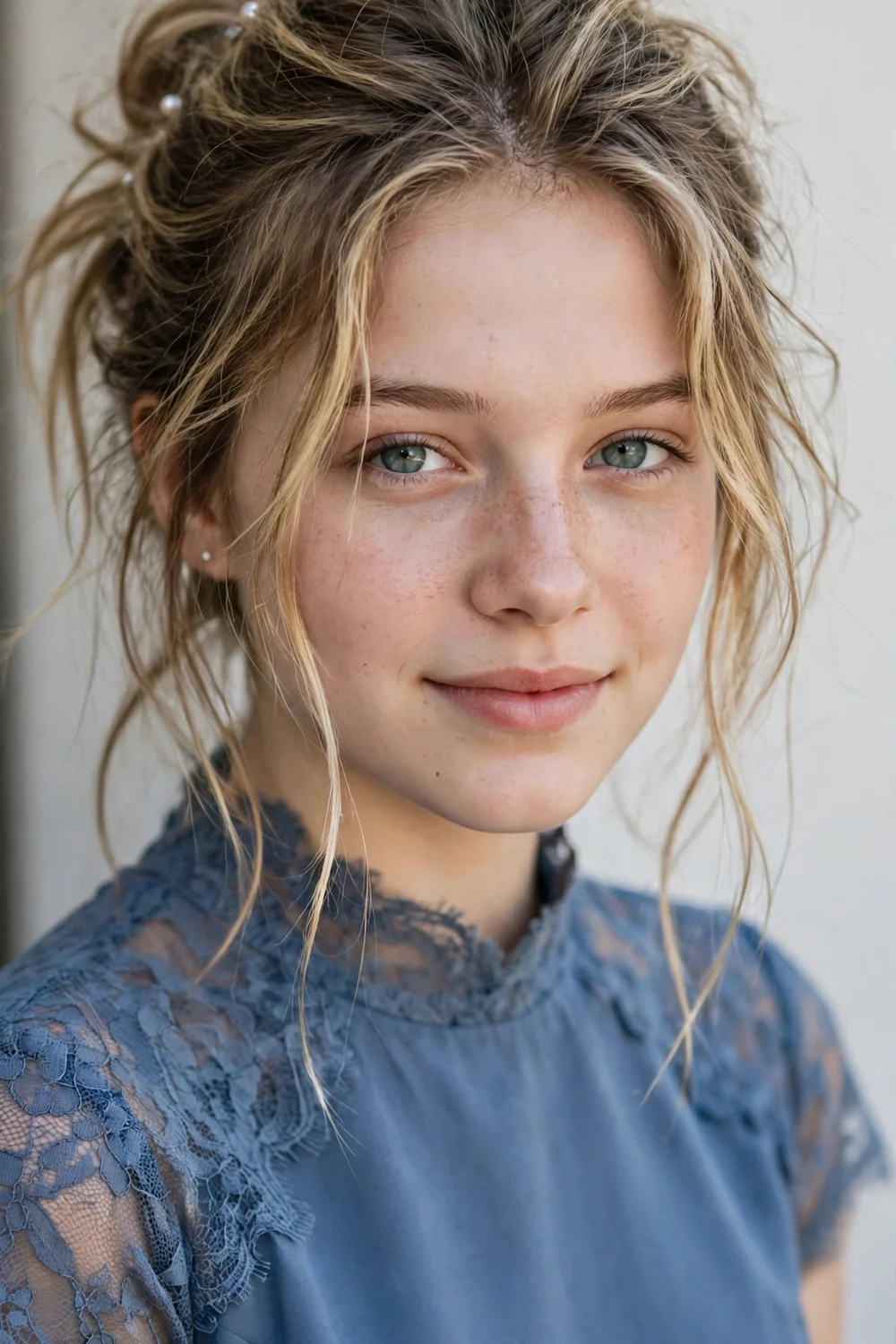 Messy textured half up prom hairstyle with tousled waves