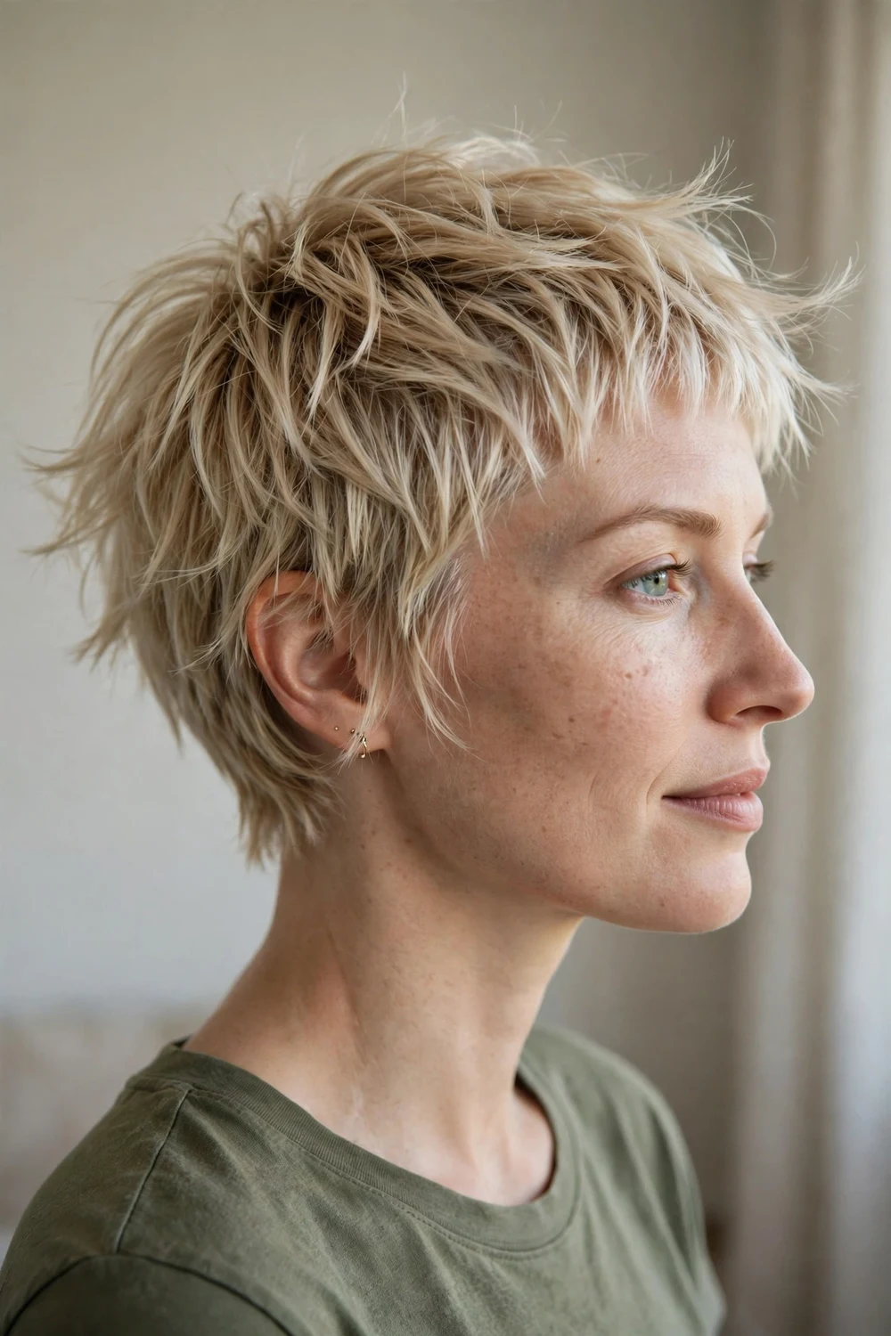Razor-cut choppy pixie with soft feathered wispy shredded ends