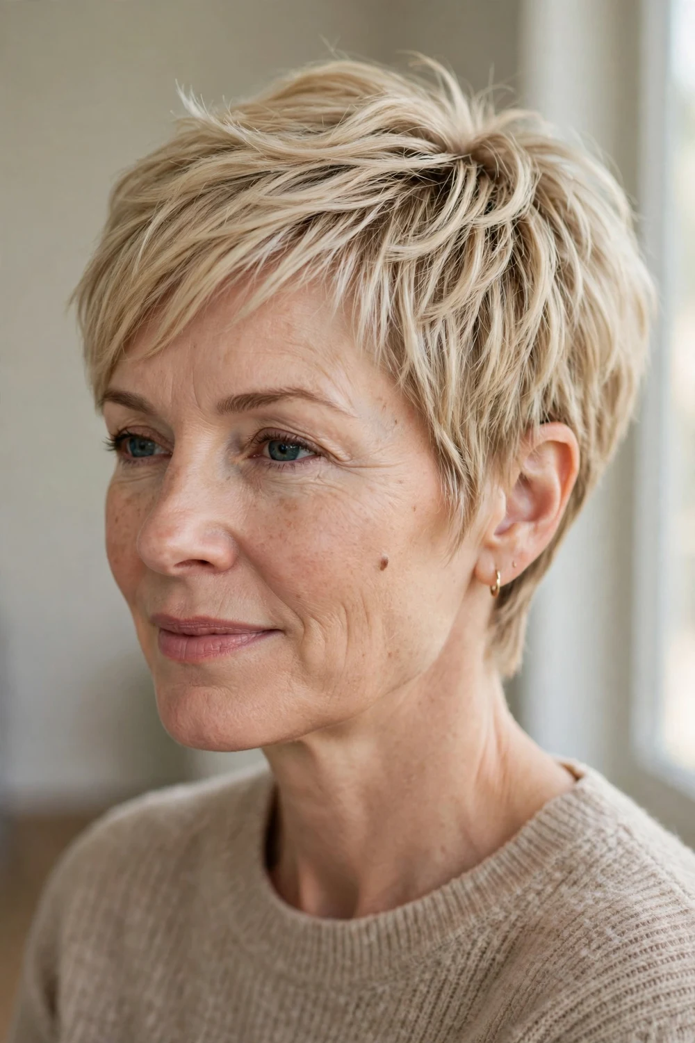 Razored pixie with airy layers for fine hair
