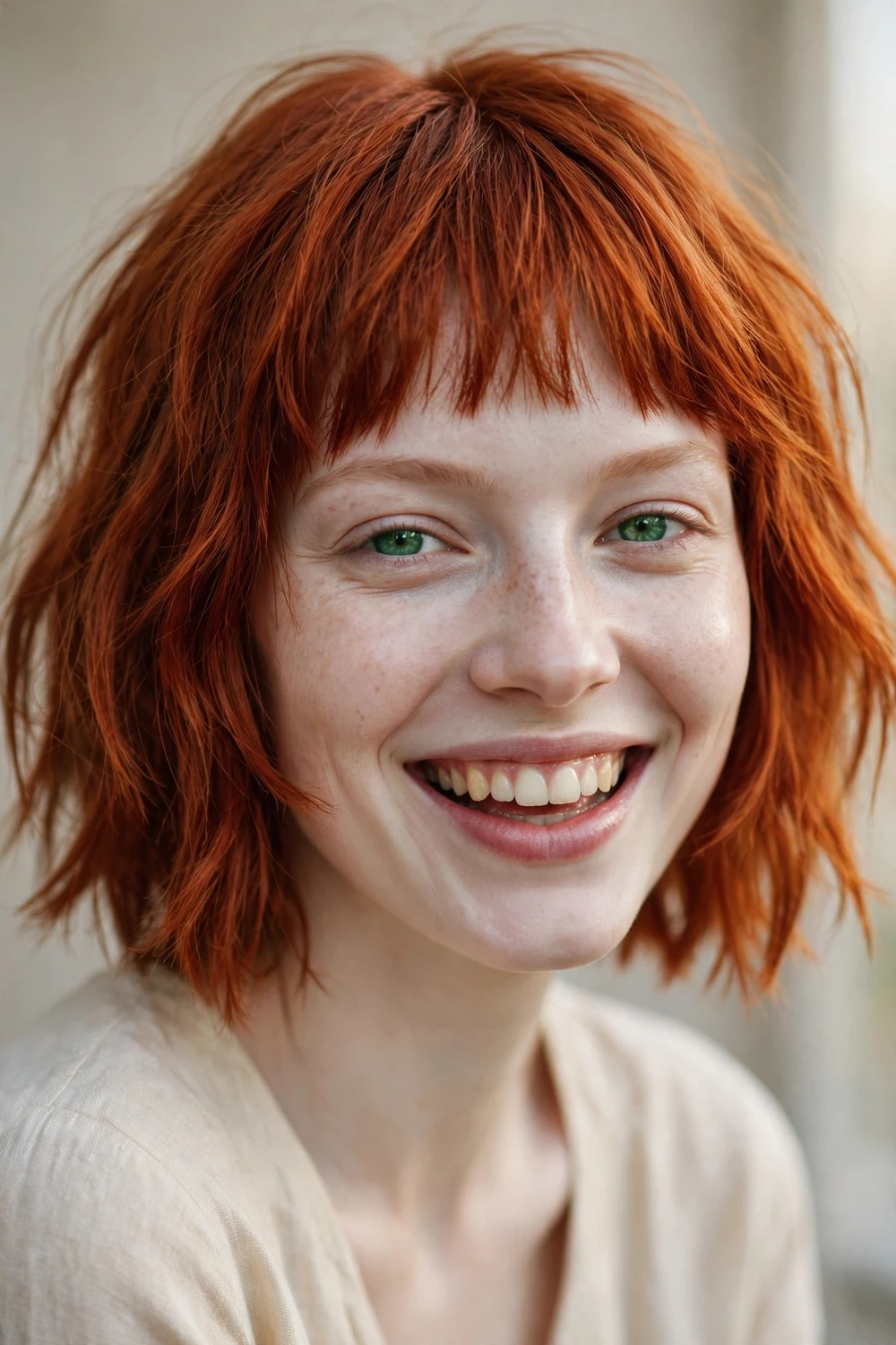 Red copper choppy bob with bangs
