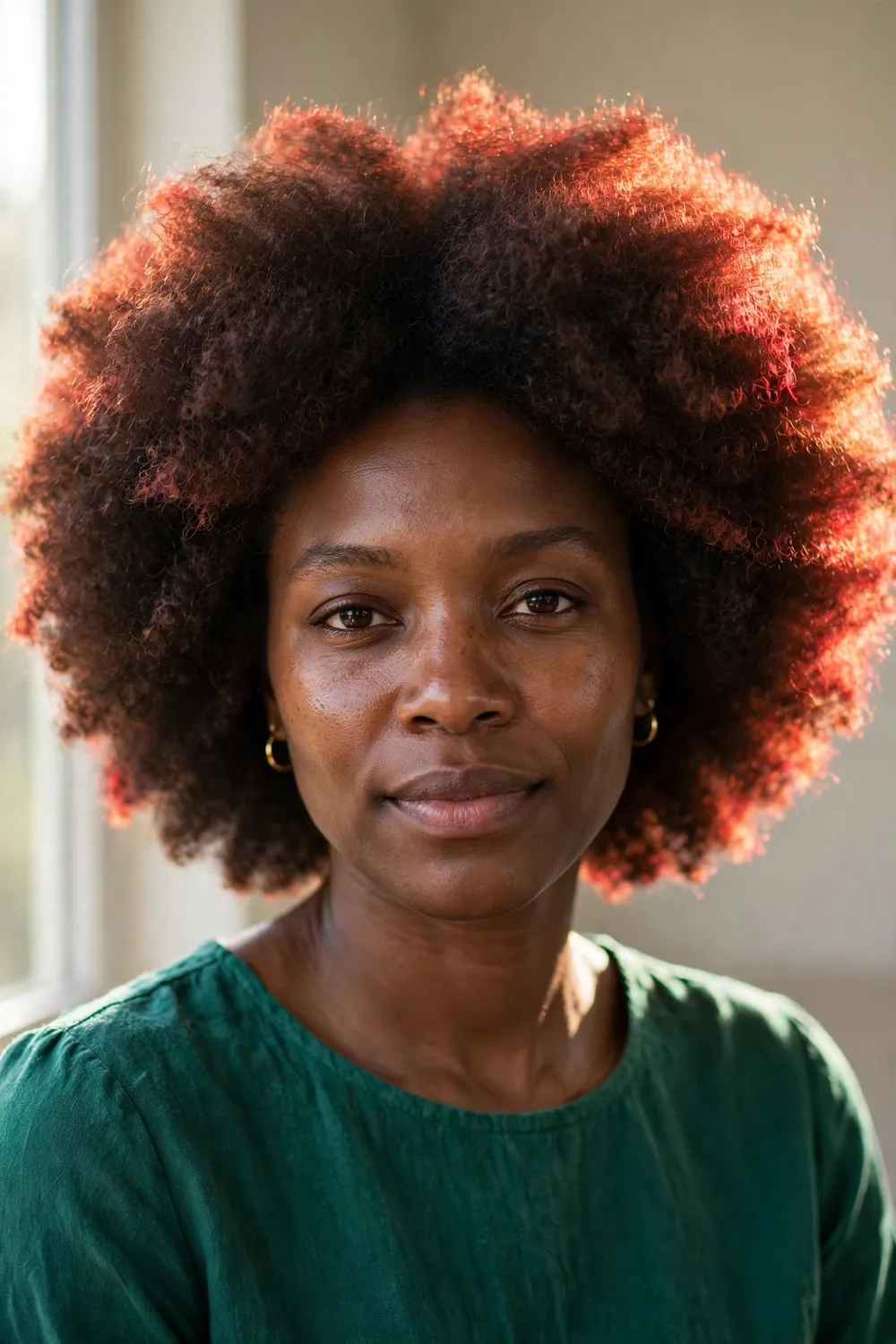 Natural afro with red-tinged chestnut brown color