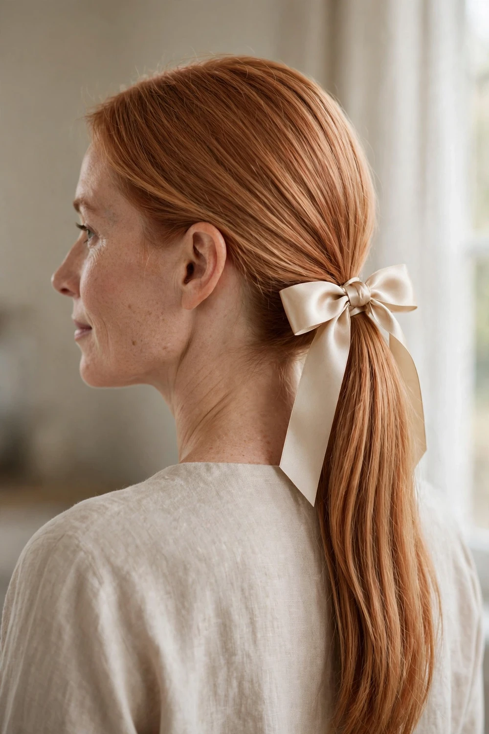 Ribbon-tied low ponytail church hairstyle