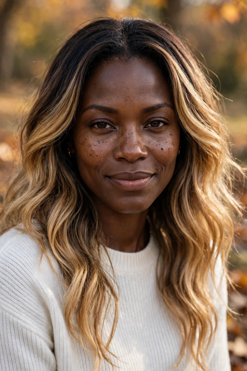 Rooted blonde hair with darker roots melting into lighter lengths