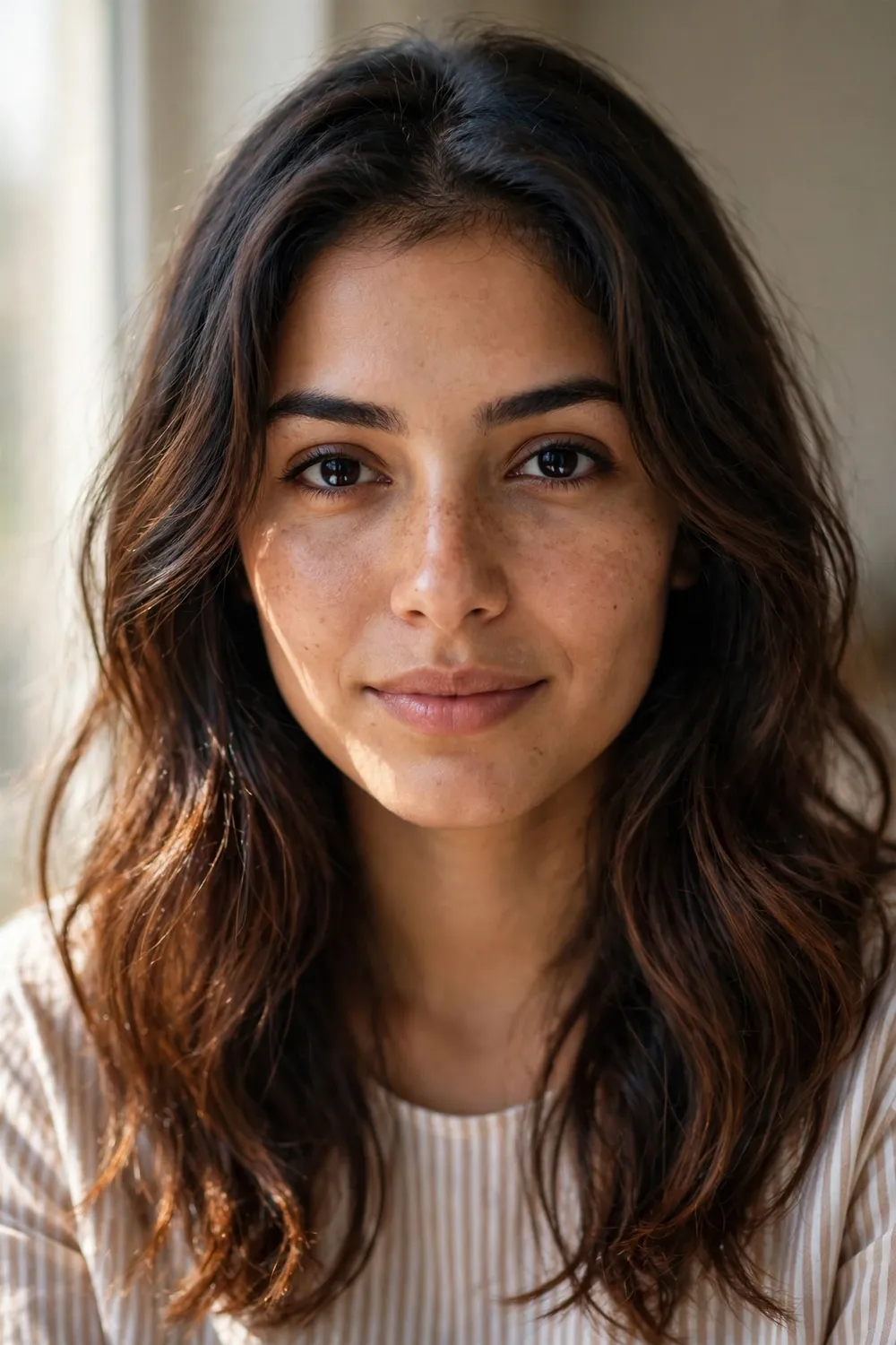 Chestnut brown with darker roots for a natural low-maintenance grow-out