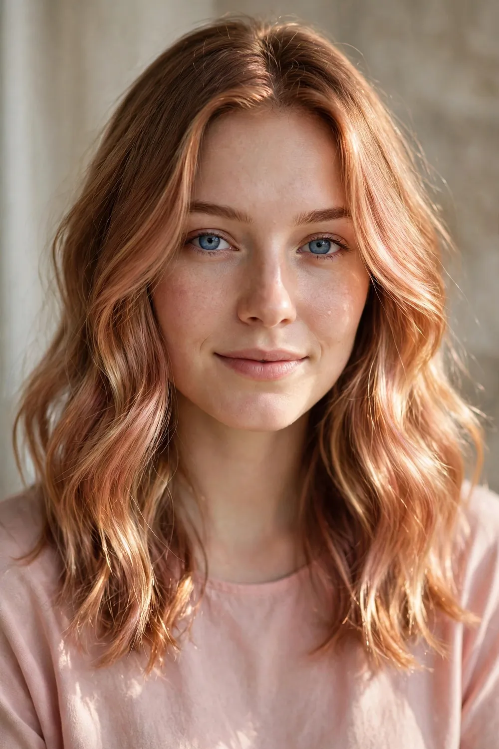 Chestnut brown with molten rose gold red and gold highlights