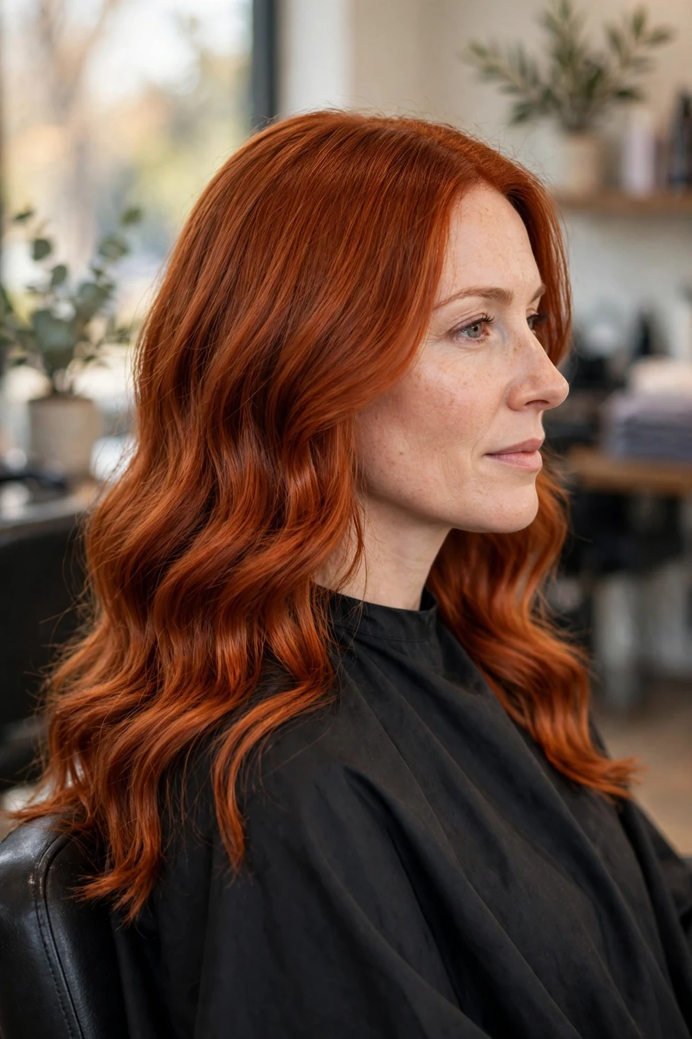 Getting copper hair color at the salon